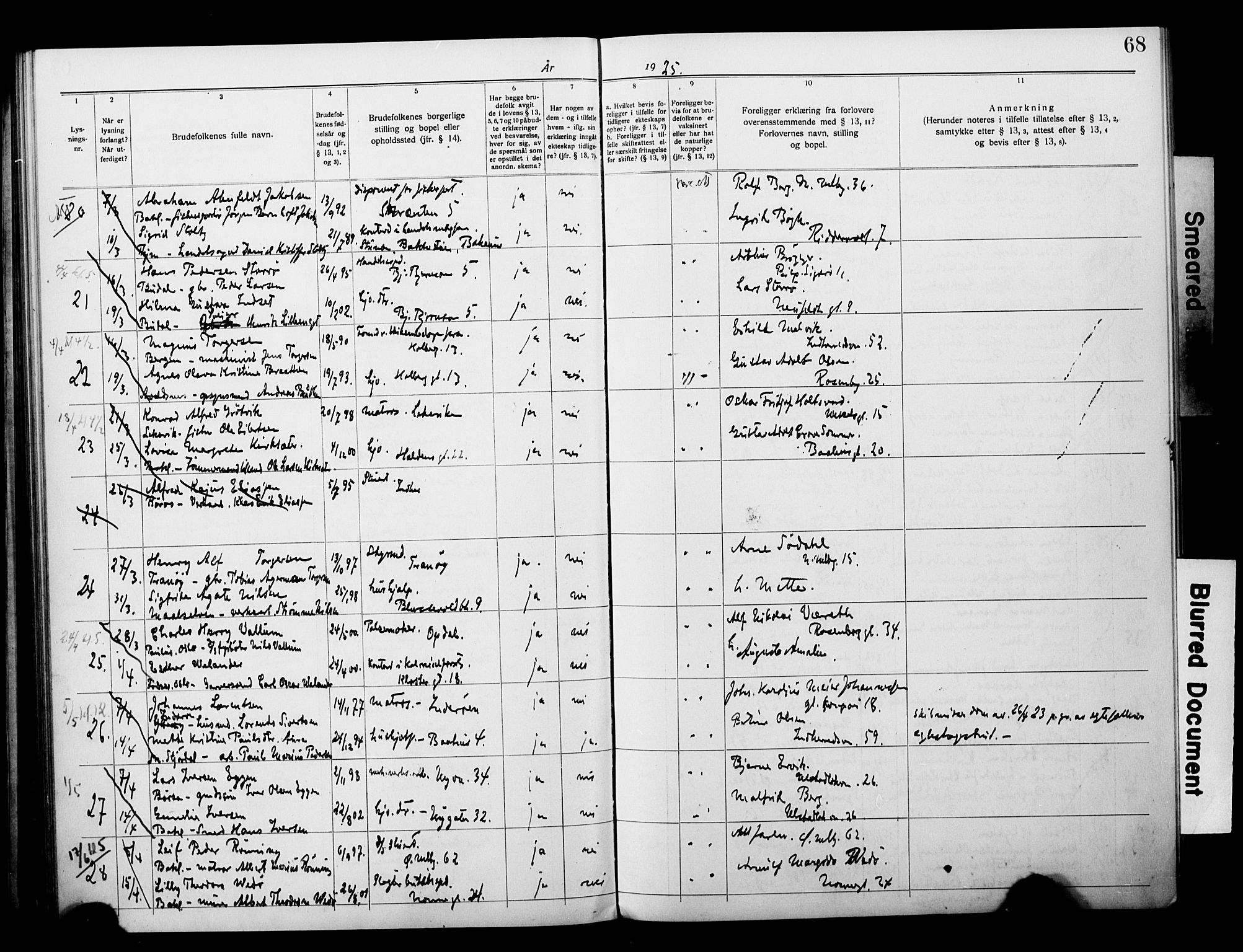 Ministerialprotokoller, klokkerbøker og fødselsregistre - Sør-Trøndelag, AV/SAT-A-1456/604/L0196: Lysningsprotokoll nr. 604A17, 1919-1927, s. 68