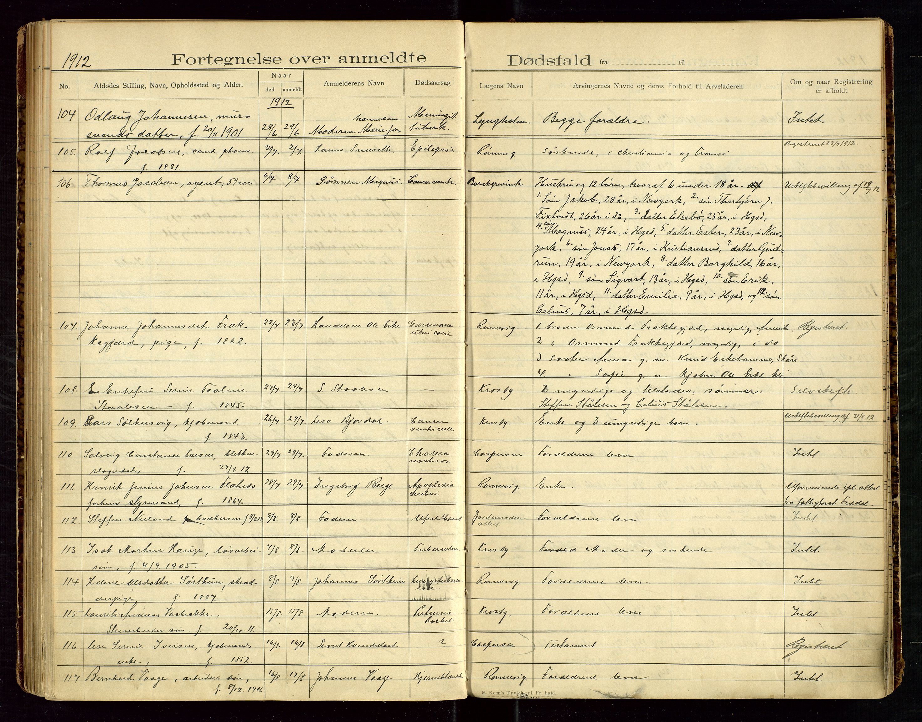 Haugesund tingrett, AV/SAST-A-101415/01/IV/IVJ/L0004: Dødsfallsprotokoll, 1907-1914