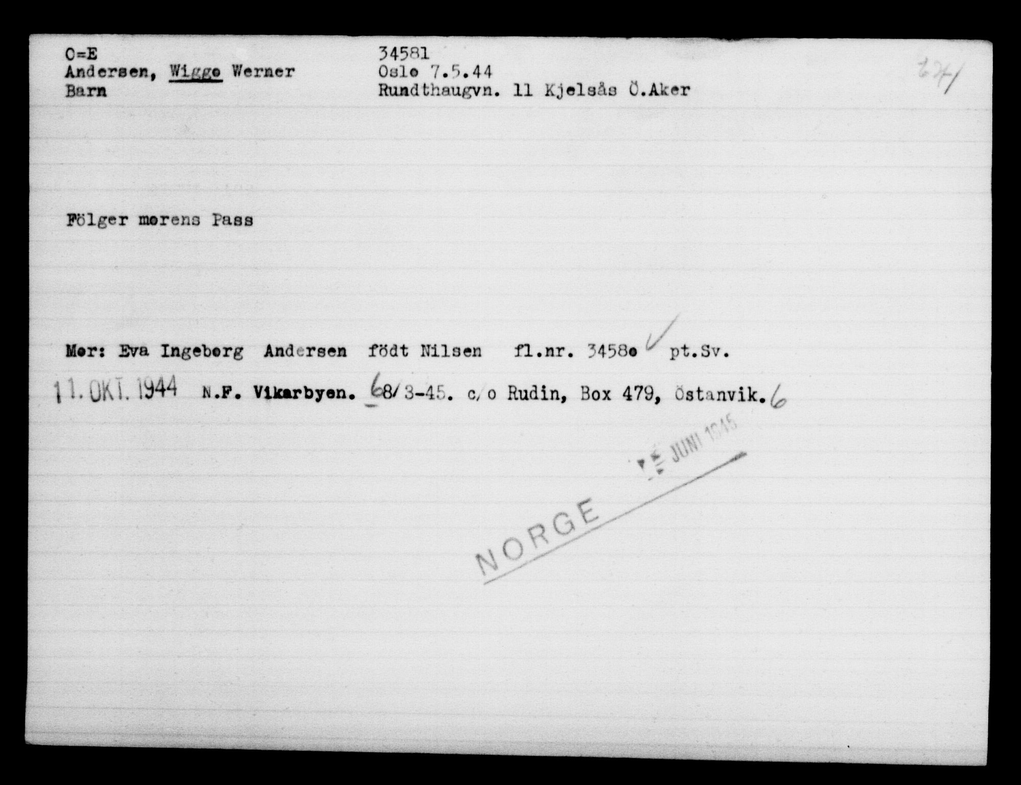 Utenriksstasjonene, Legasjonen i Stockholm, Flyktningkontoret, AV/RA-S-6753/V/Va/L0013: Kjesäterkartoteket, flyktninger med registreringsnr. 31500-34731, 1940-1945, s. 3246