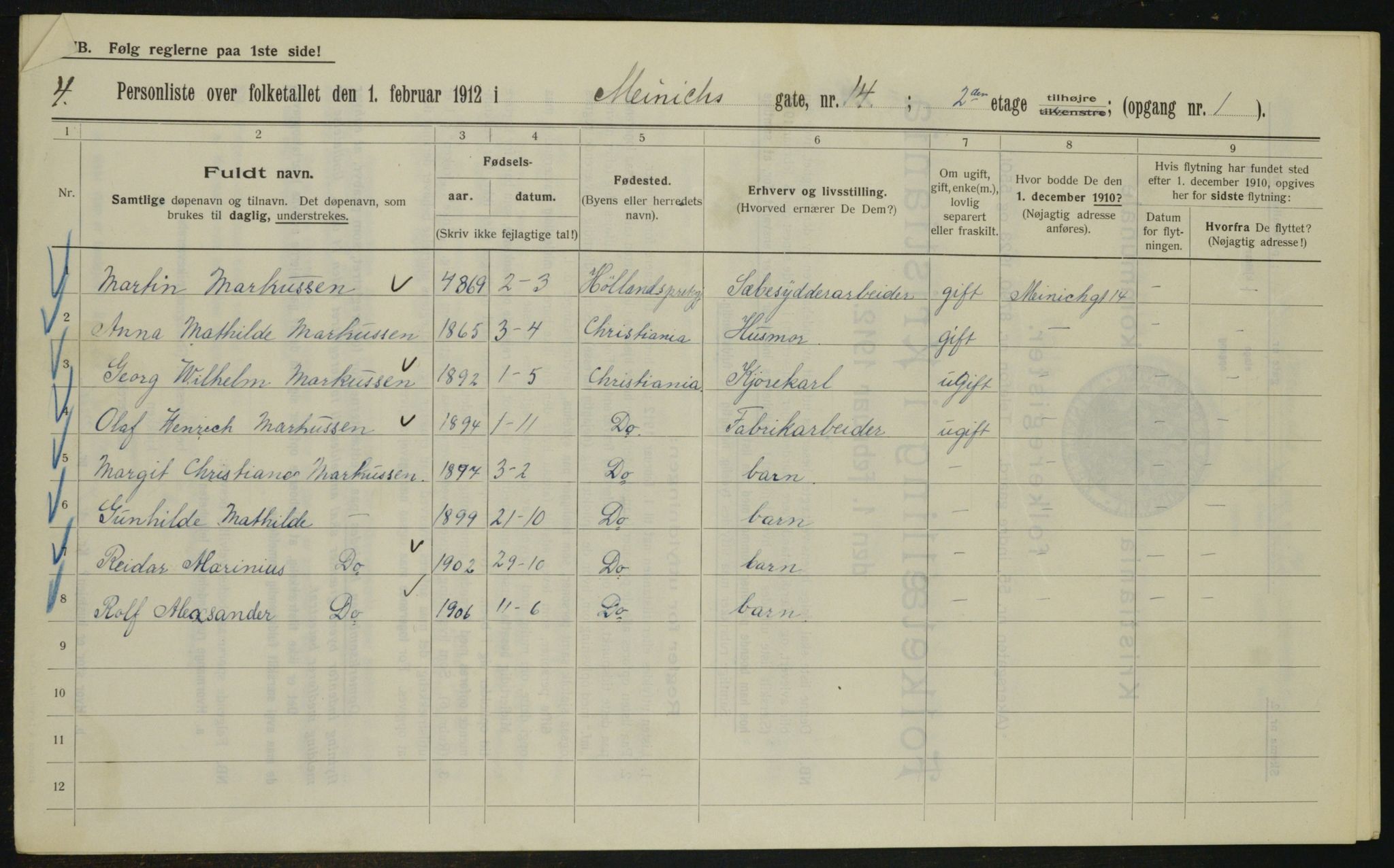 OBA, Kommunal folketelling 1.2.1912 for Kristiania, 1912, s. 65444
