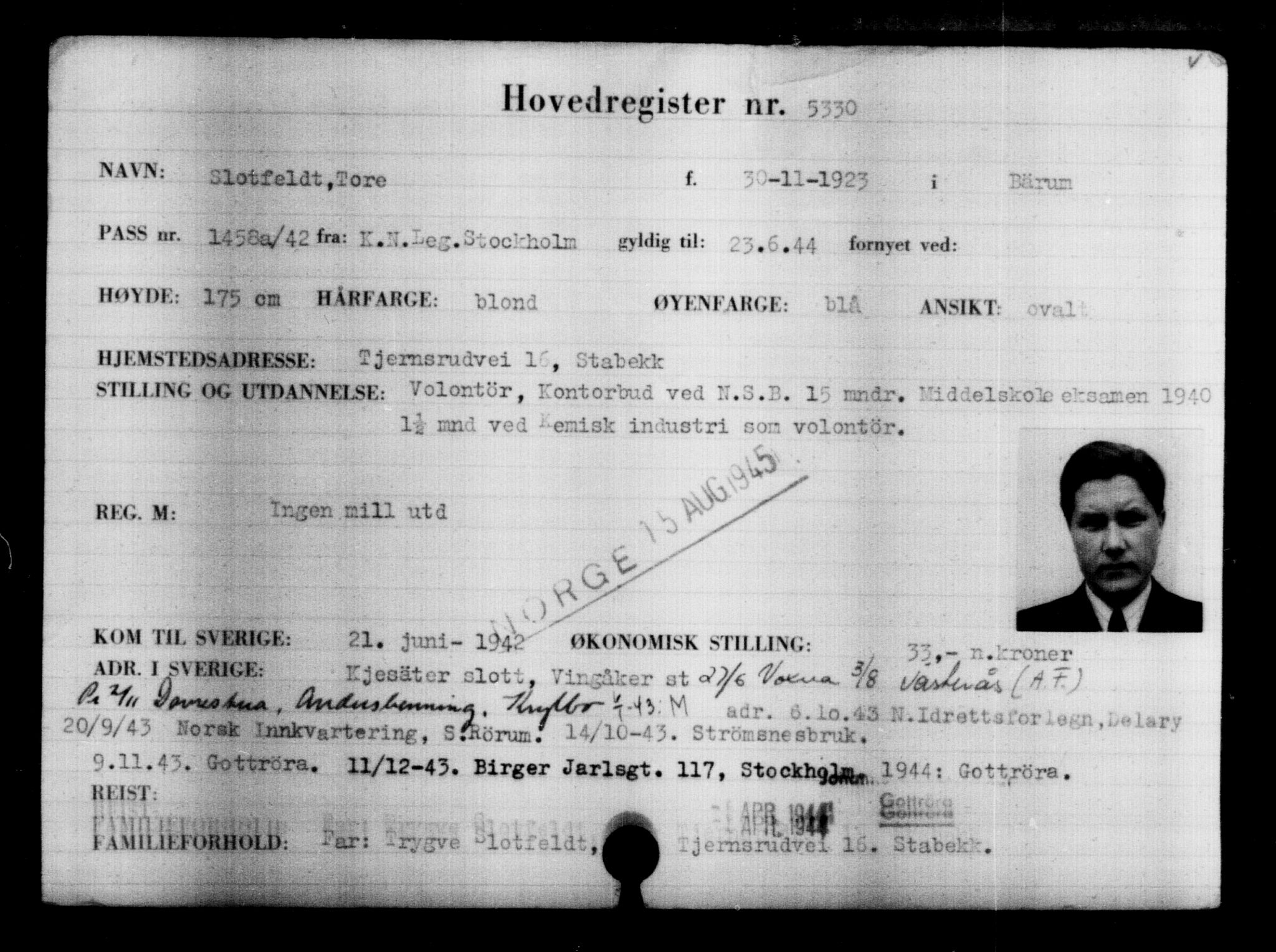 Utenriksstasjonene, Legasjonen i Stockholm, Flyktningkontoret, AV/RA-S-6753/V/Va/L0004: Kjesäterkartoteket, flyktninger med registreringsnr. 3496-6610, 1940-1945, s. 2115