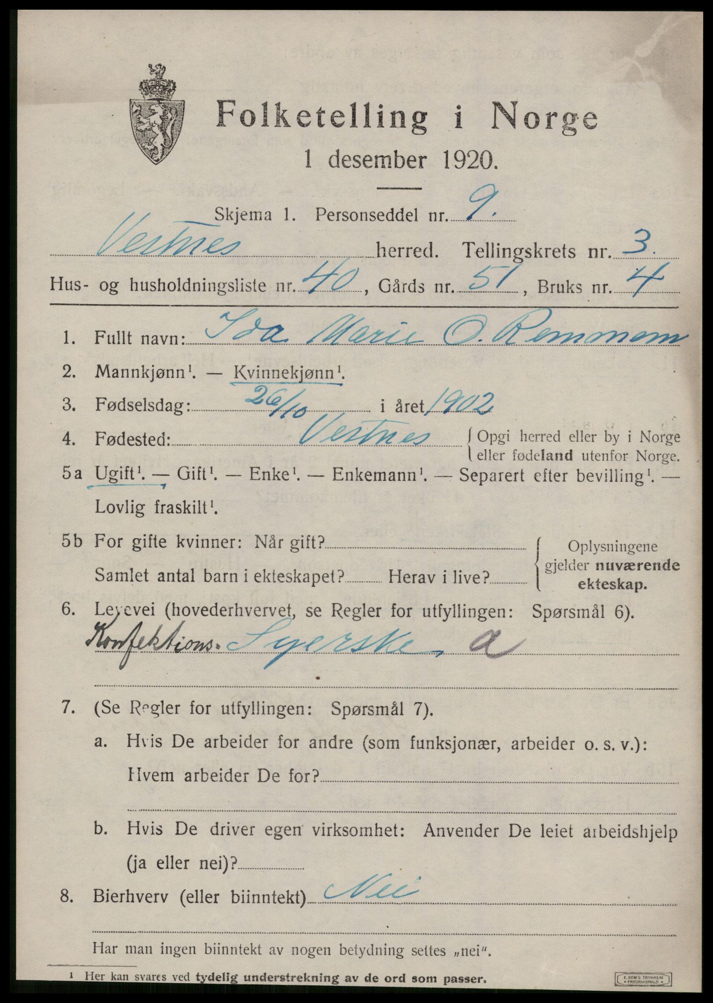 SAT, Folketelling 1920 for 1535 Vestnes herred, 1920, s. 3093