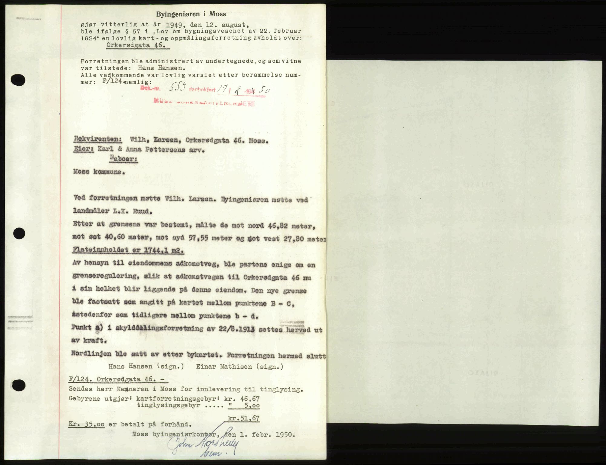 Moss sorenskriveri, SAO/A-10168: Pantebok nr. A25, 1950-1950, Dagboknr: 553/1950