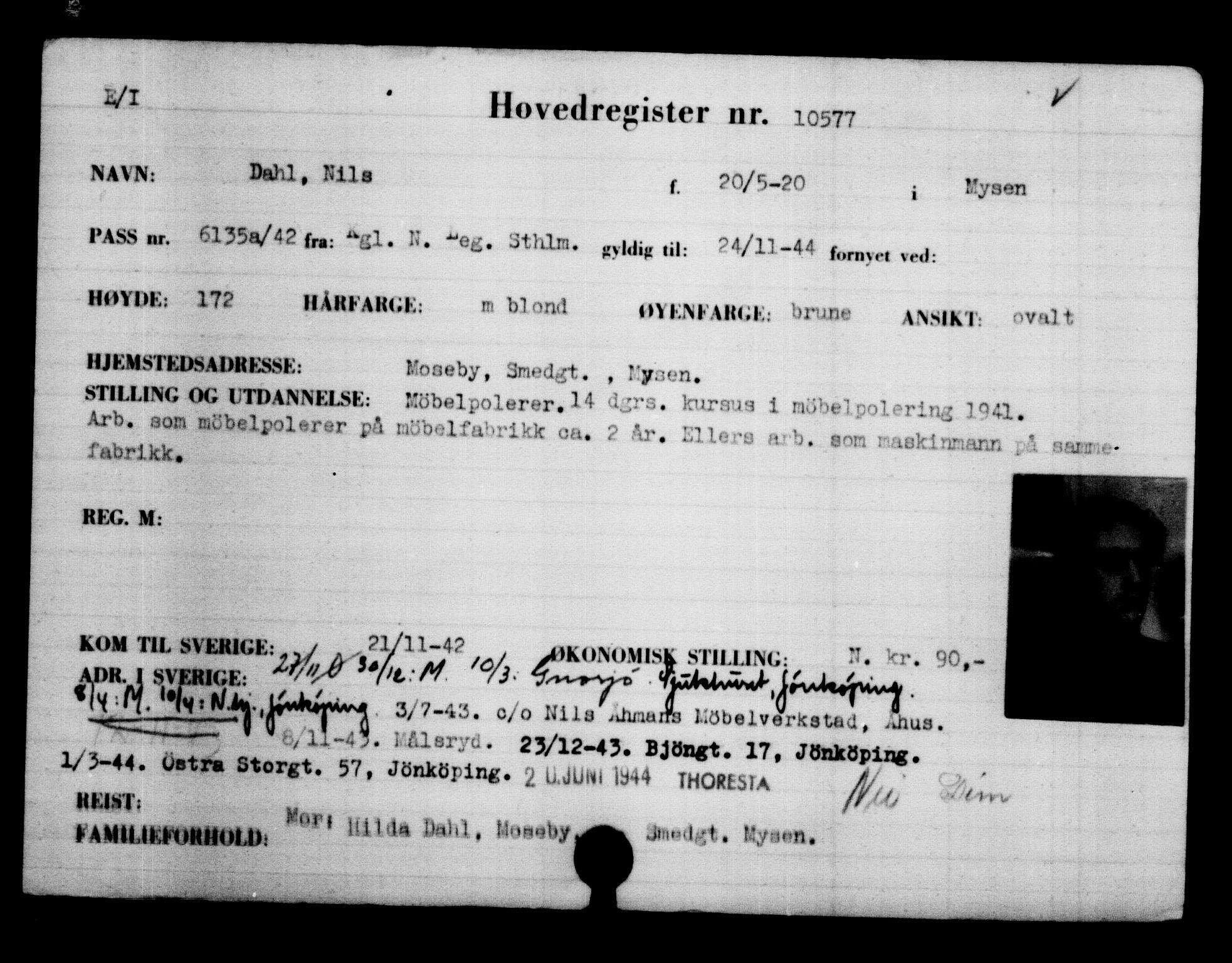 Utenriksstasjonene, Legasjonen i Stockholm, Flyktningkontoret, AV/RA-S-6753/V/Va/L0006: Kjesäterkartoteket, flyktninger med registreringsnr. 9400-12711, 1940-1945, s. 1355