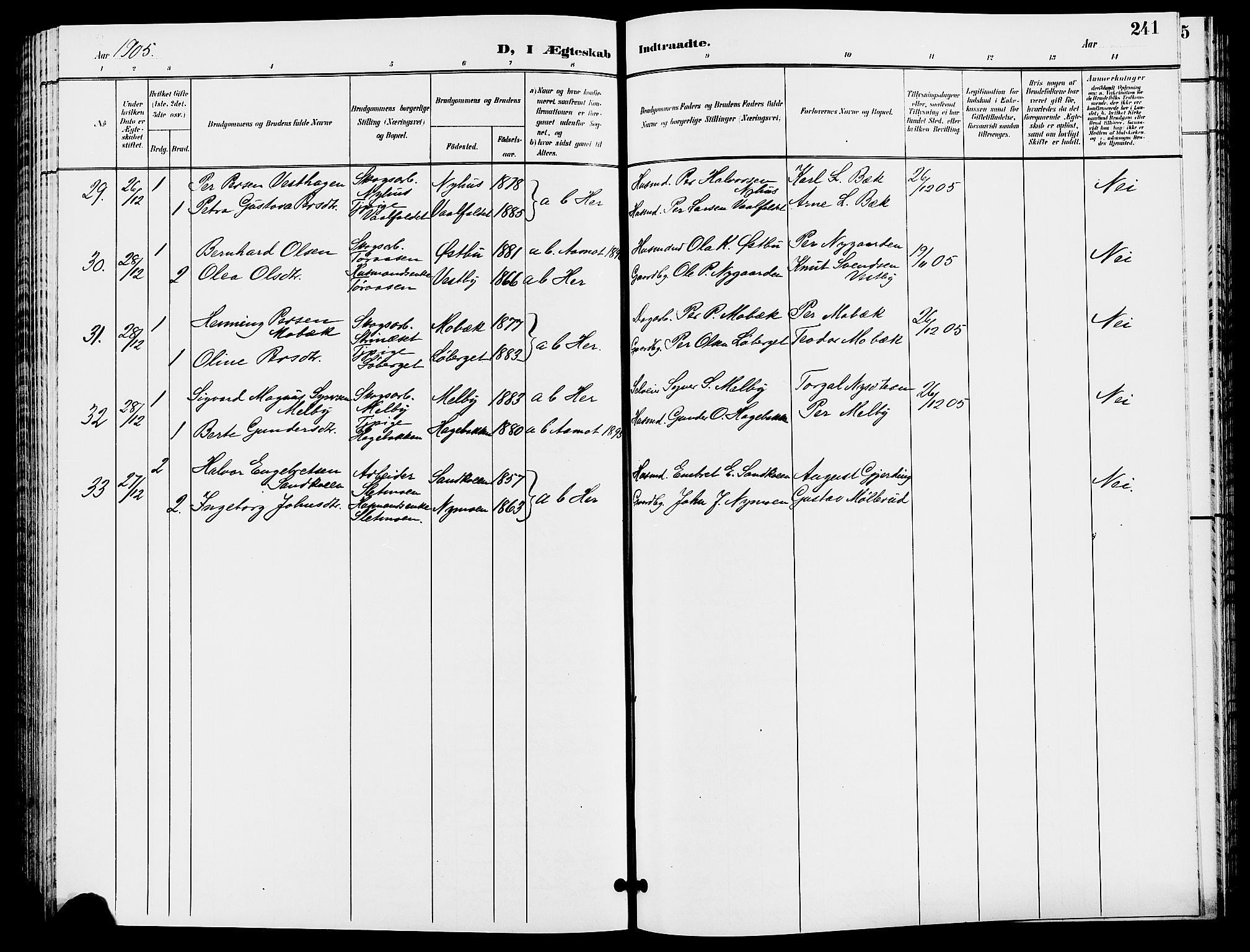 Trysil prestekontor, AV/SAH-PREST-046/H/Ha/Hab/L0006: Klokkerbok nr. 6, 1896-1912, s. 241