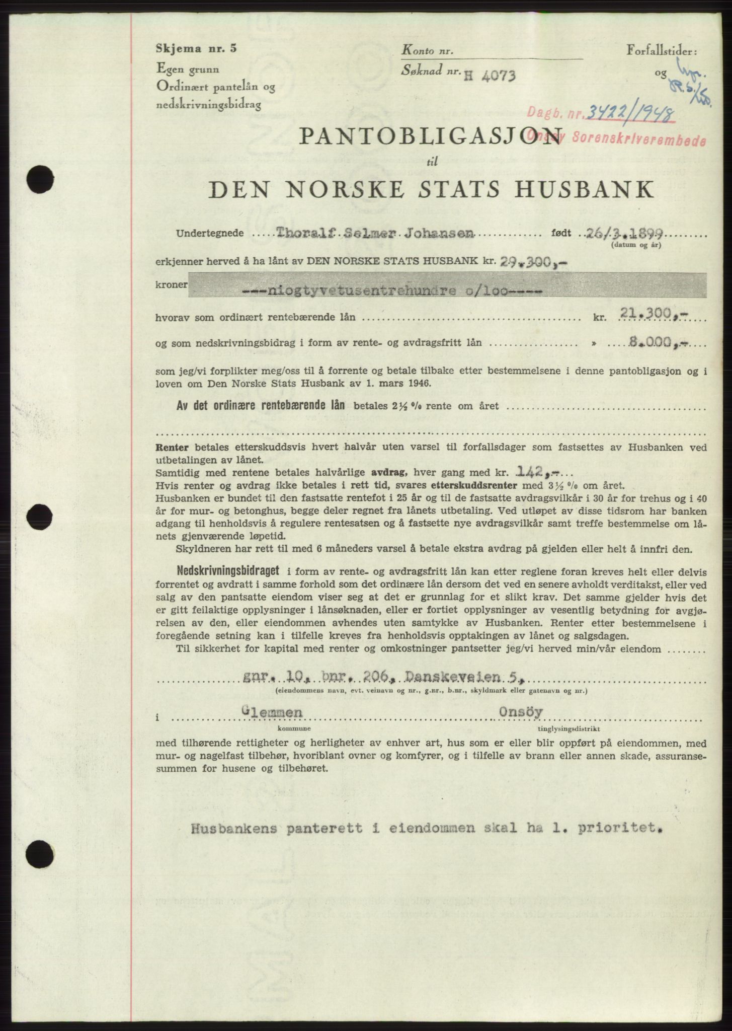 Onsøy sorenskriveri, SAO/A-10474/G/Ga/Gac/L0007: Pantebok nr. B 14-7, 1948-1948, Dagboknr: 3422/1948