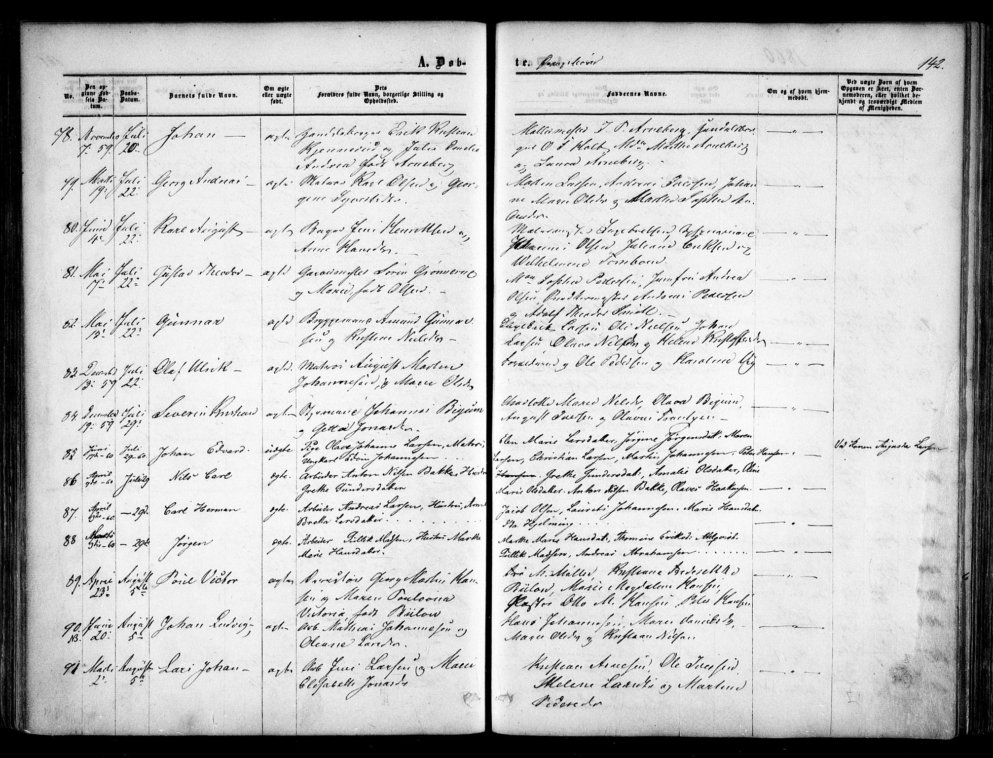 Halden prestekontor Kirkebøker, AV/SAO-A-10909/F/Fa/L0007: Ministerialbok nr. I 7, 1857-1865, s. 142