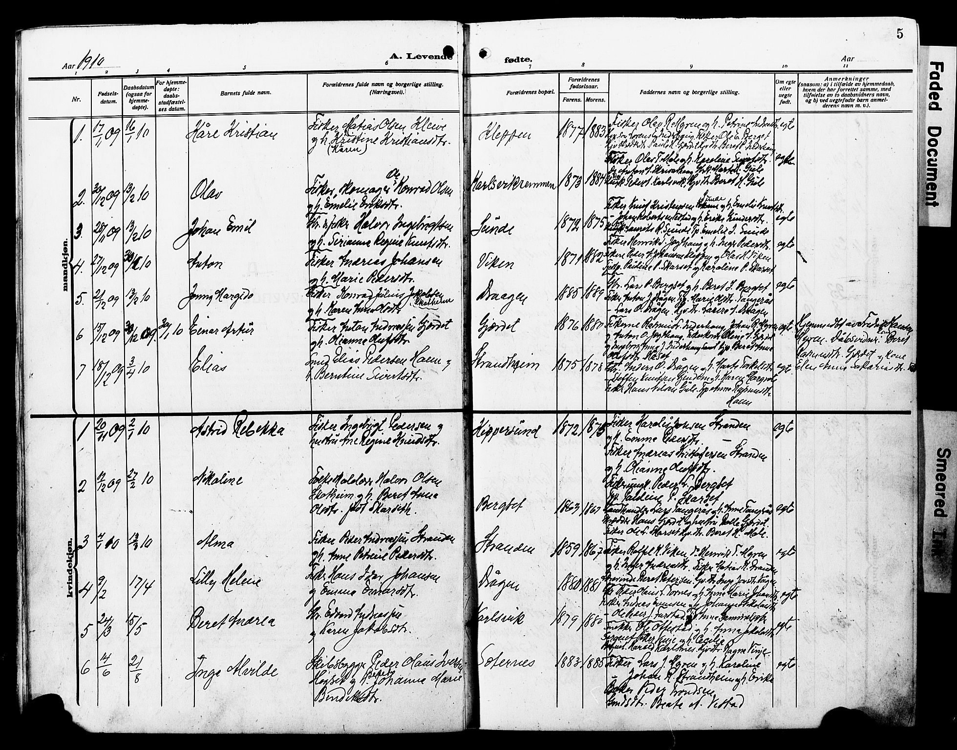 Ministerialprotokoller, klokkerbøker og fødselsregistre - Møre og Romsdal, SAT/A-1454/566/L0774: Klokkerbok nr. 566C03, 1910-1929, s. 5