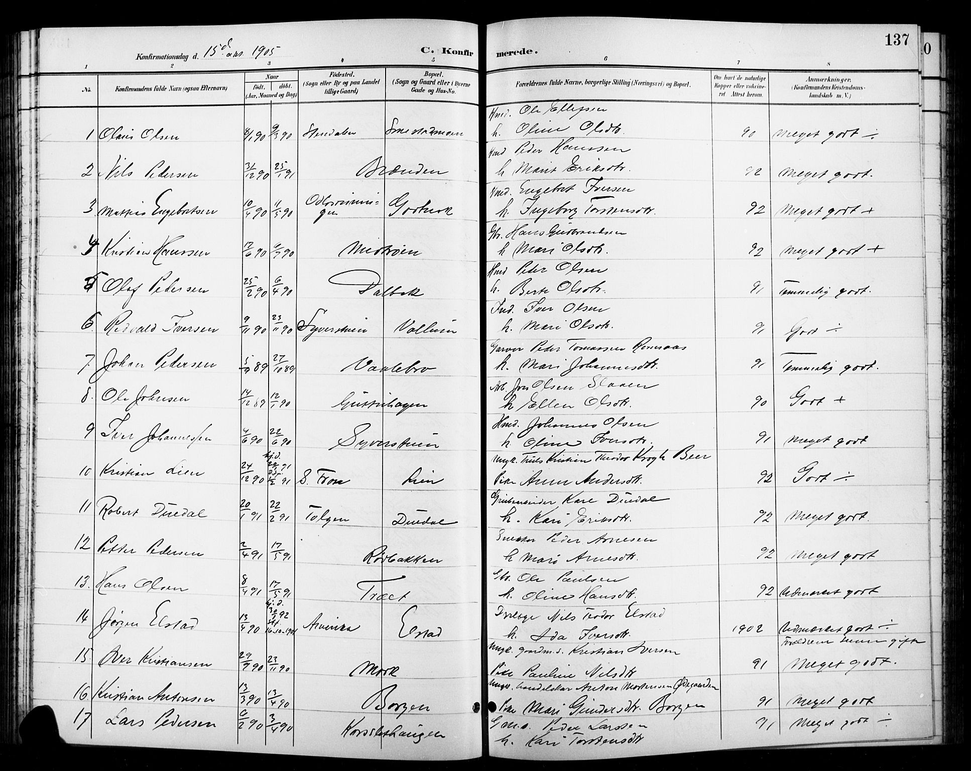 Ringebu prestekontor, AV/SAH-PREST-082/H/Ha/Hab/L0009: Klokkerbok nr. 9, 1899-1921, s. 137