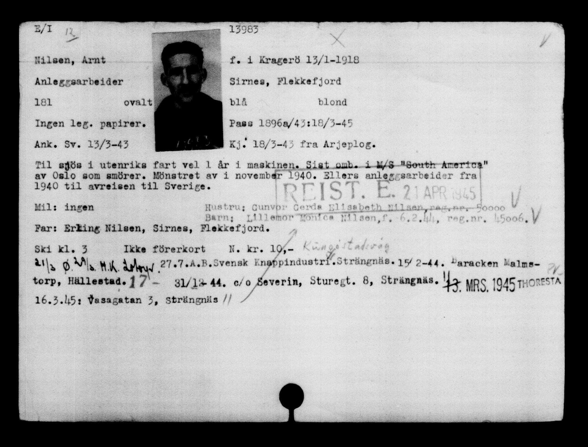 Den Kgl. Norske Legasjons Flyktningskontor, AV/RA-S-6753/V/Va/L0007: Kjesäterkartoteket.  Flyktningenr. 12700-15723, 1940-1945, s. 1473