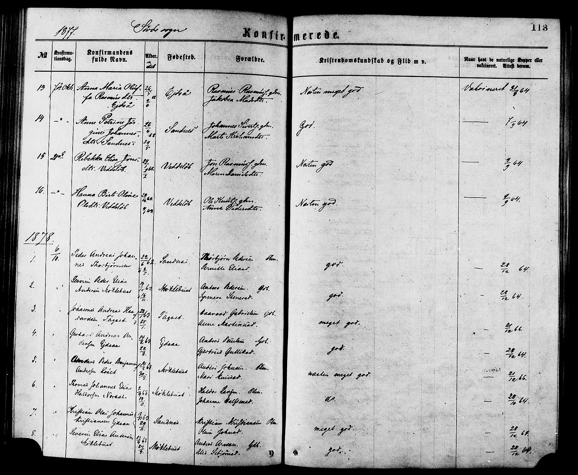 Ministerialprotokoller, klokkerbøker og fødselsregistre - Møre og Romsdal, AV/SAT-A-1454/502/L0024: Ministerialbok nr. 502A02, 1873-1884, s. 113