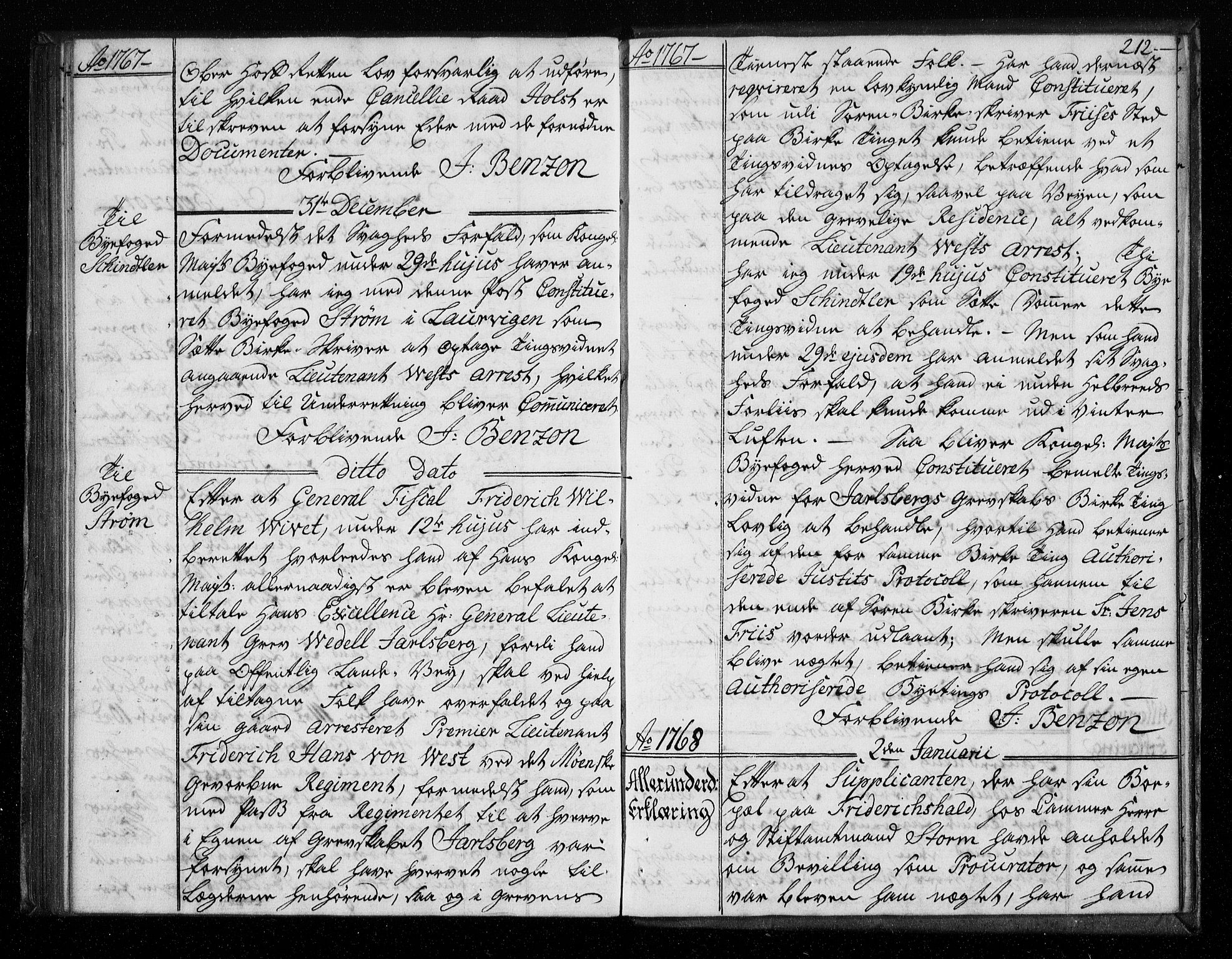 Stattholderembetet 1572-1771, RA/EA-2870/Bf/L0006: Stattholderprotokoll (allmenn kopibok), 1767-1768, s. 211b-212a