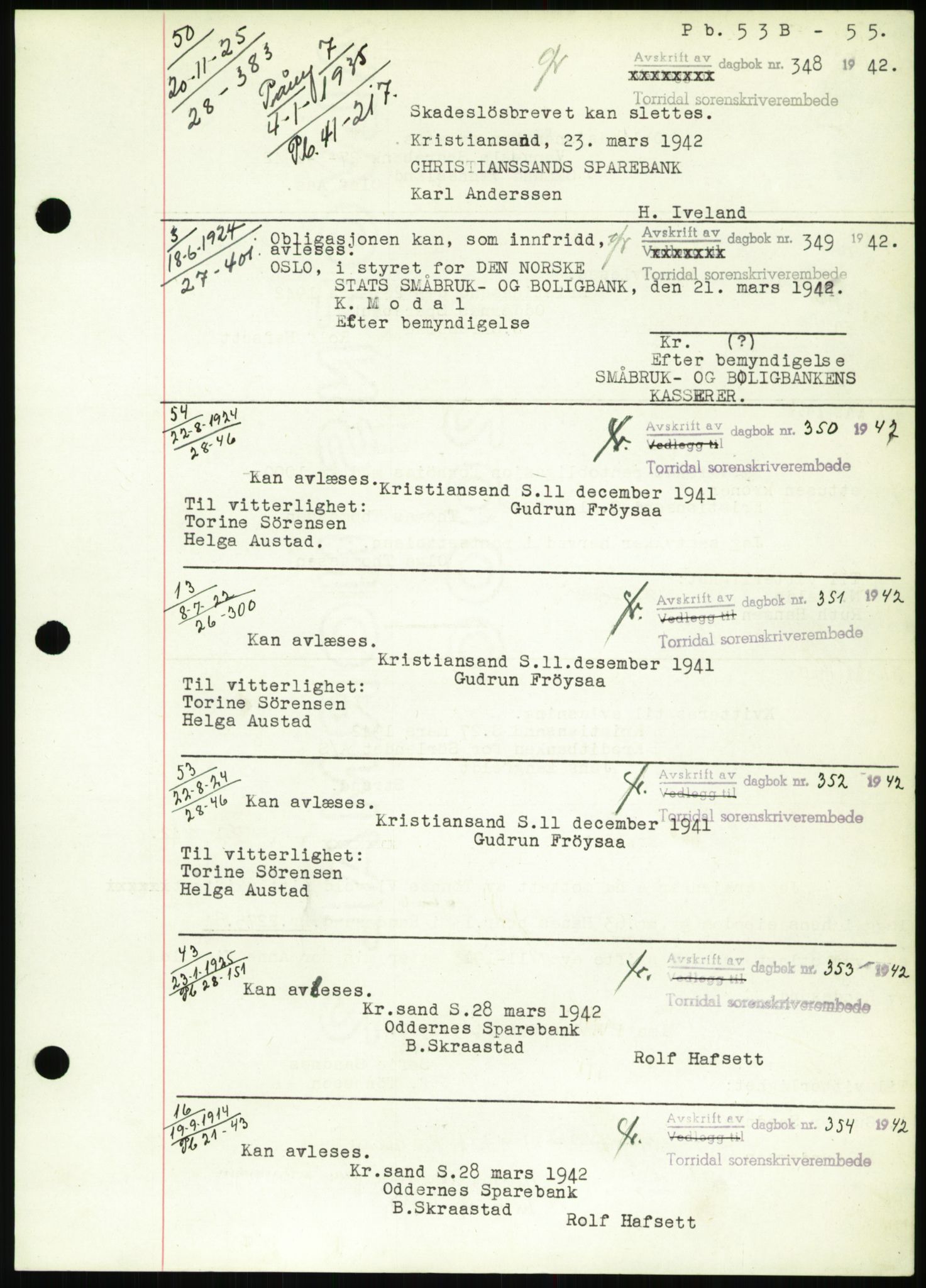 Torridal sorenskriveri, SAK/1221-0012/G/Gb/Gbb/L0009: Pantebok nr. 53b, 1942-1943, Dagboknr: 348/1942