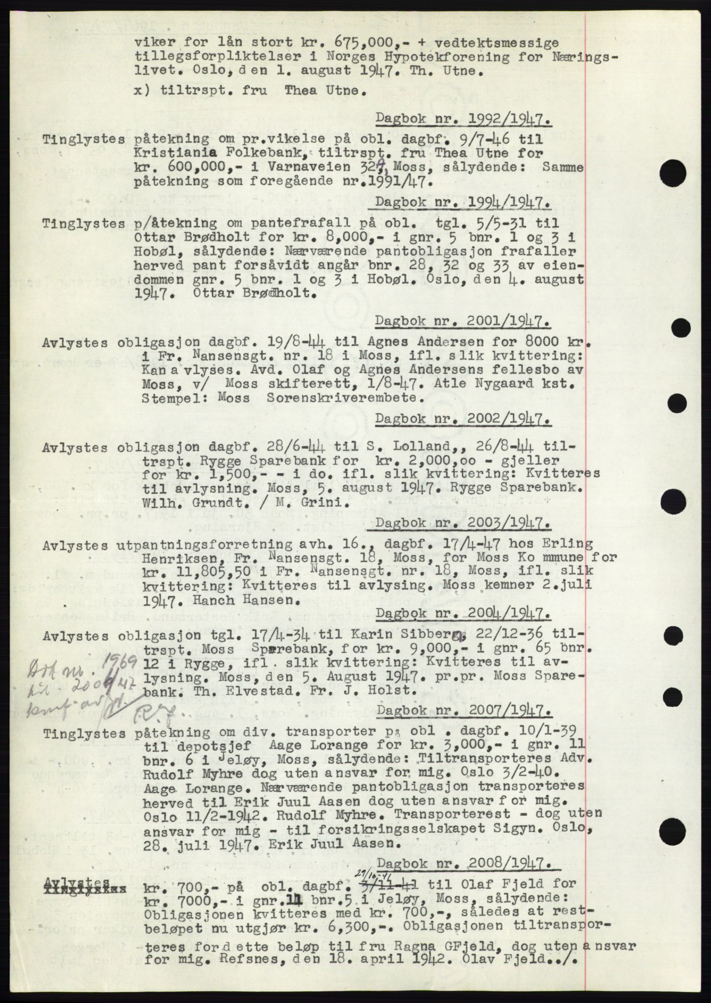 Moss sorenskriveri, SAO/A-10168: Pantebok nr. C10, 1938-1950, Dagboknr: 1992/1947