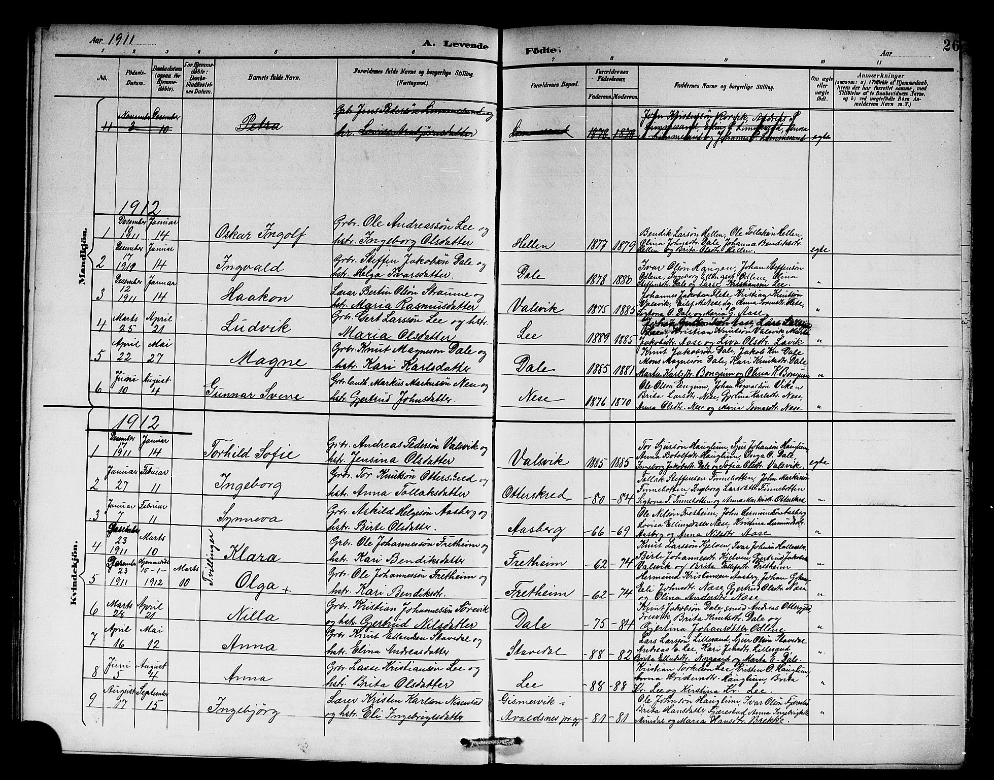 Vik sokneprestembete, AV/SAB-A-81501/H/Hab/Habb/L0003: Klokkerbok nr. B 3, 1894-1912, s. 26