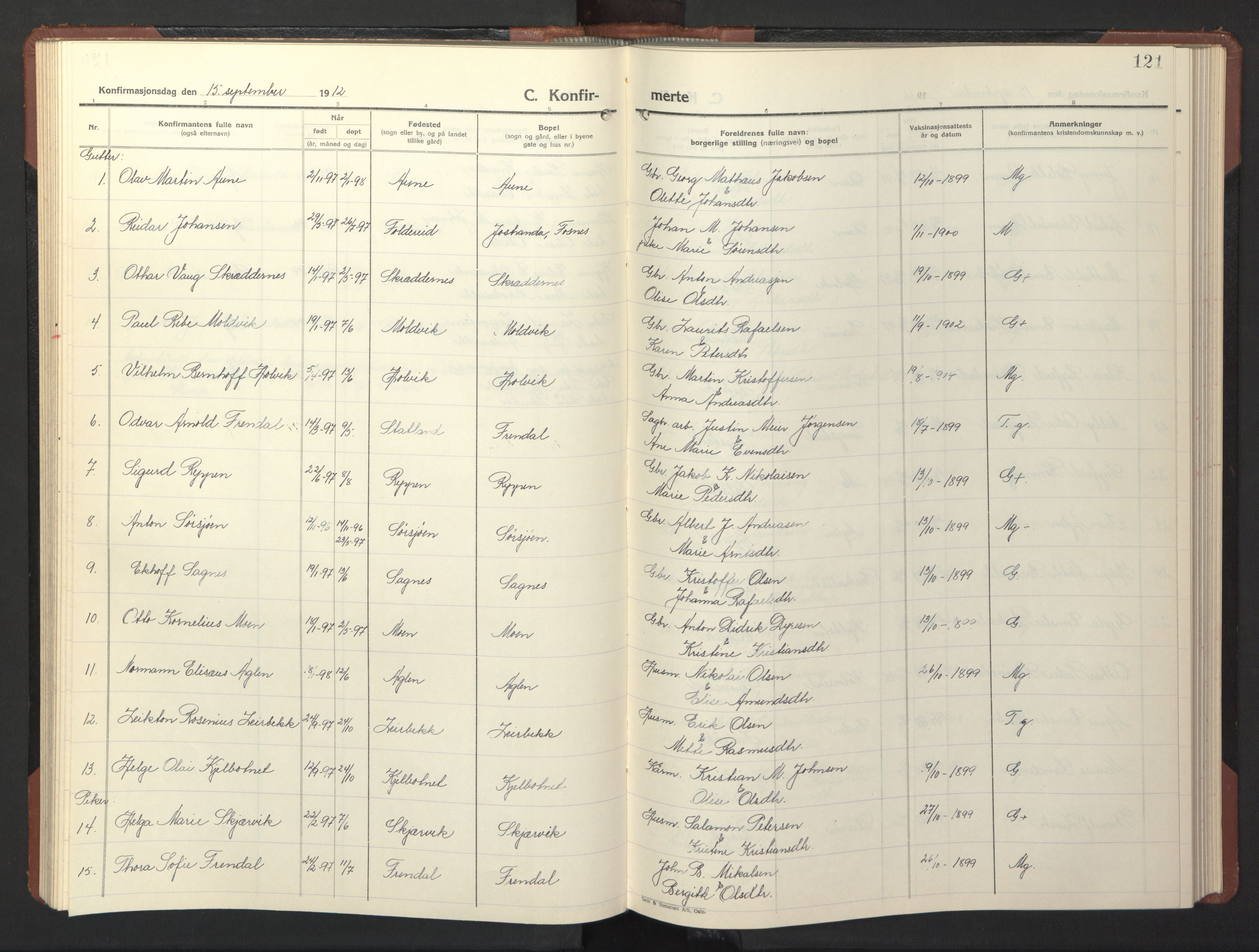 Ministerialprotokoller, klokkerbøker og fødselsregistre - Nord-Trøndelag, SAT/A-1458/773/L0625: Klokkerbok nr. 773C01, 1910-1952, s. 121