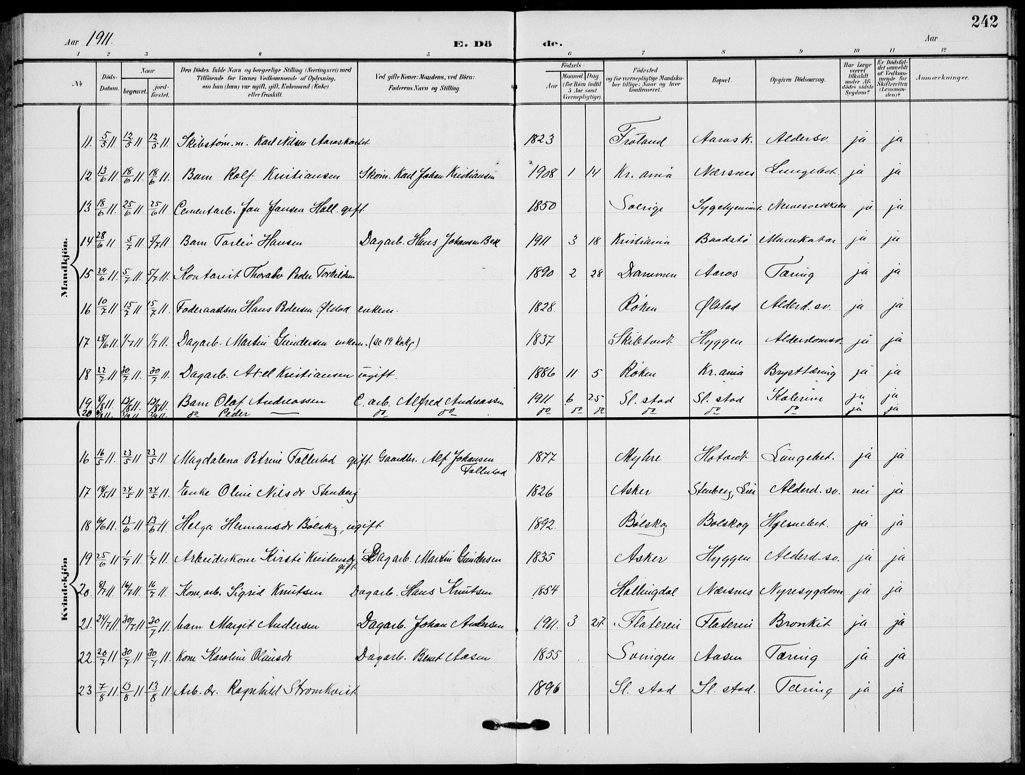 Røyken kirkebøker, AV/SAKO-A-241/G/Ga/L0005: Klokkerbok nr. 5, 1903-1918, s. 242