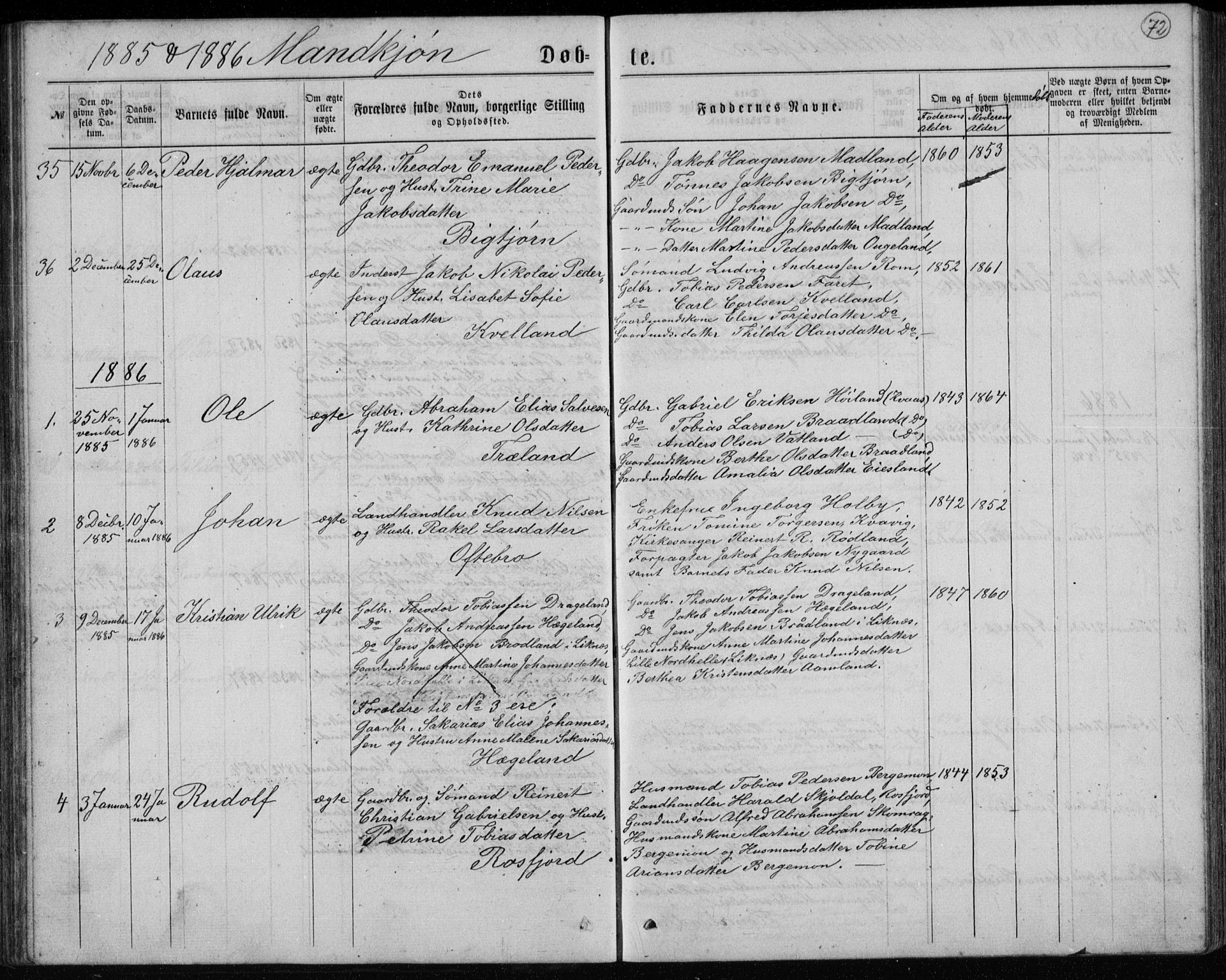Lyngdal sokneprestkontor, AV/SAK-1111-0029/F/Fb/Fbc/L0004: Klokkerbok nr. B 4, 1878-1896, s. 72