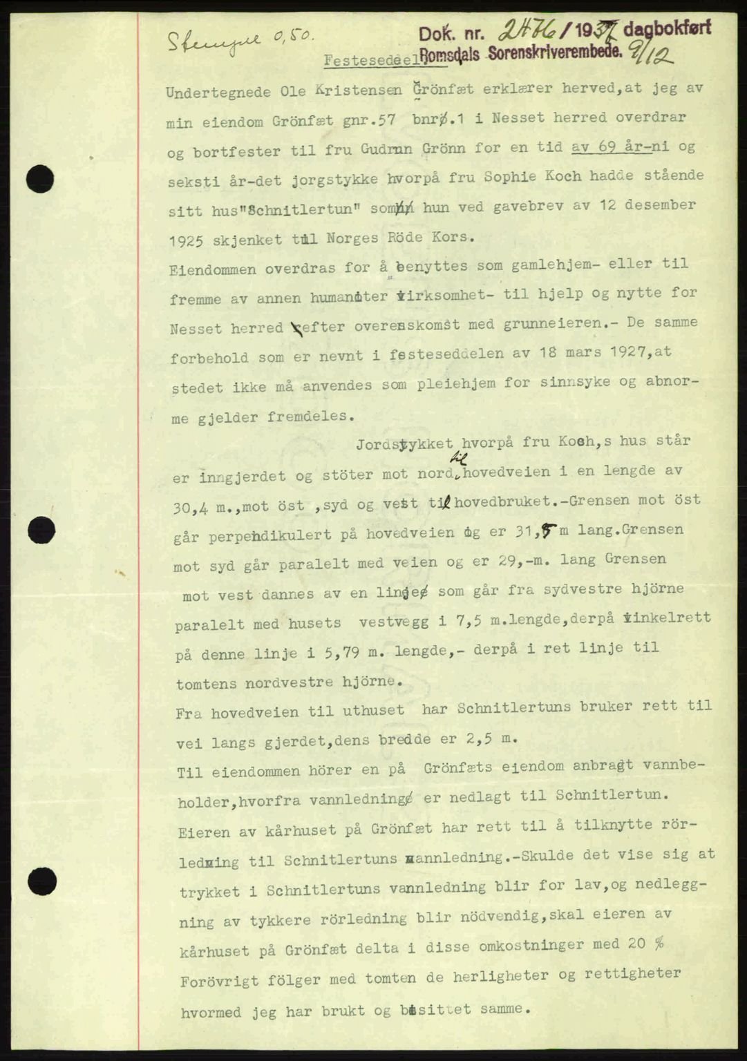 Romsdal sorenskriveri, SAT/A-4149/1/2/2C: Pantebok nr. A4, 1937-1938, Dagboknr: 2476/1937