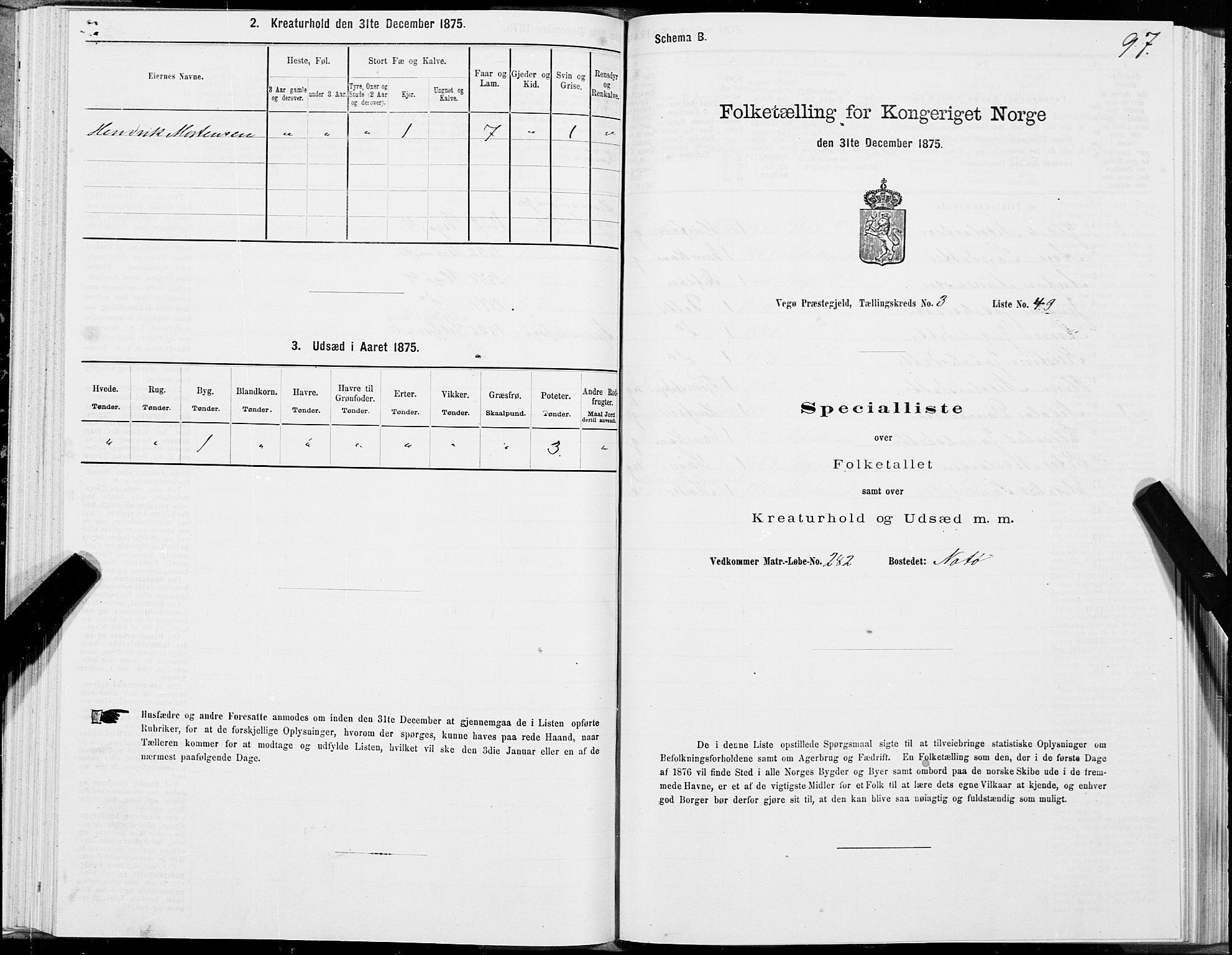SAT, Folketelling 1875 for 1815P Vega prestegjeld, 1875, s. 2097
