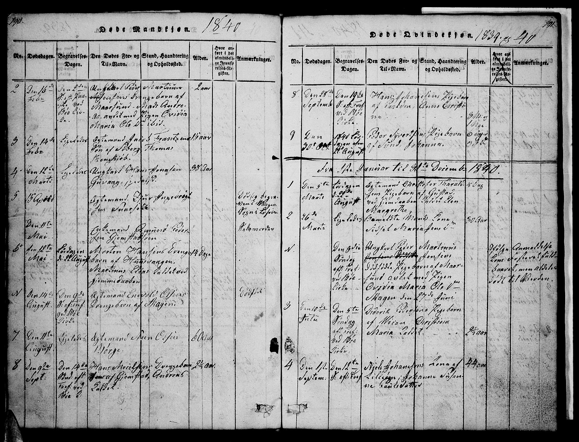 Ministerialprotokoller, klokkerbøker og fødselsregistre - Nordland, SAT/A-1459/891/L1312: Klokkerbok nr. 891C01, 1820-1856, s. 190-191