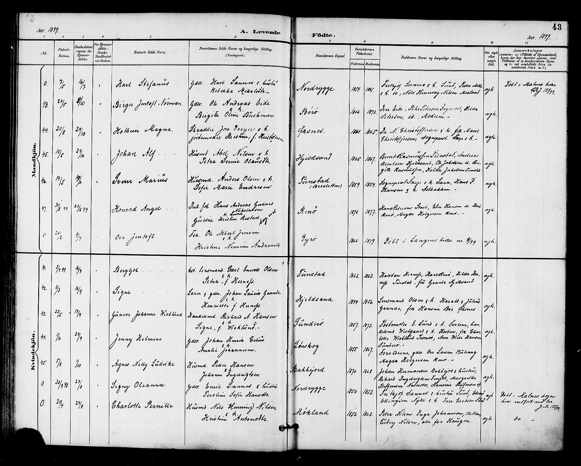Ministerialprotokoller, klokkerbøker og fødselsregistre - Nordland, AV/SAT-A-1459/893/L1338: Ministerialbok nr. 893A10, 1894-1903, s. 43