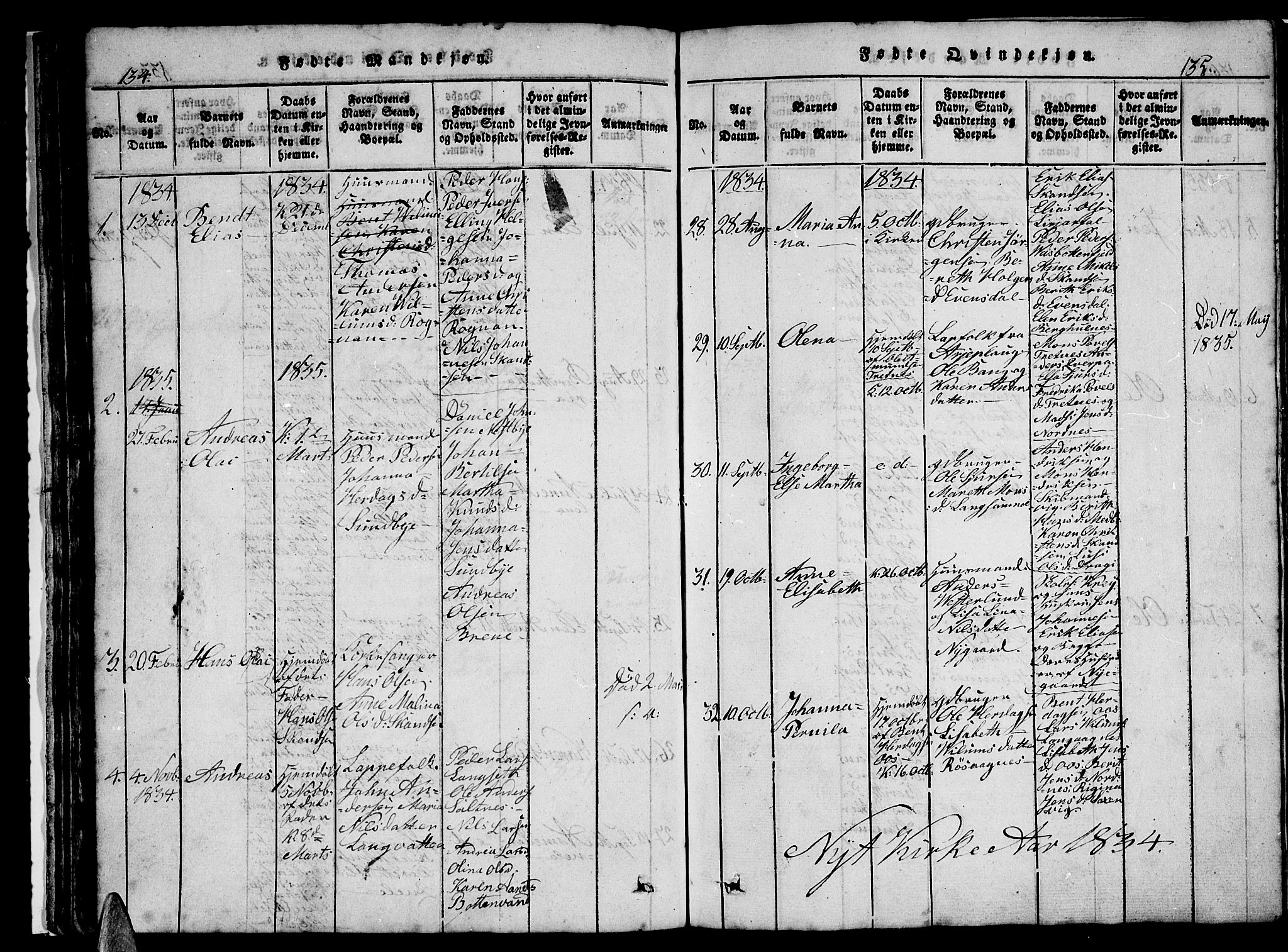 Ministerialprotokoller, klokkerbøker og fødselsregistre - Nordland, AV/SAT-A-1459/847/L0676: Klokkerbok nr. 847C04, 1821-1853, s. 134-135