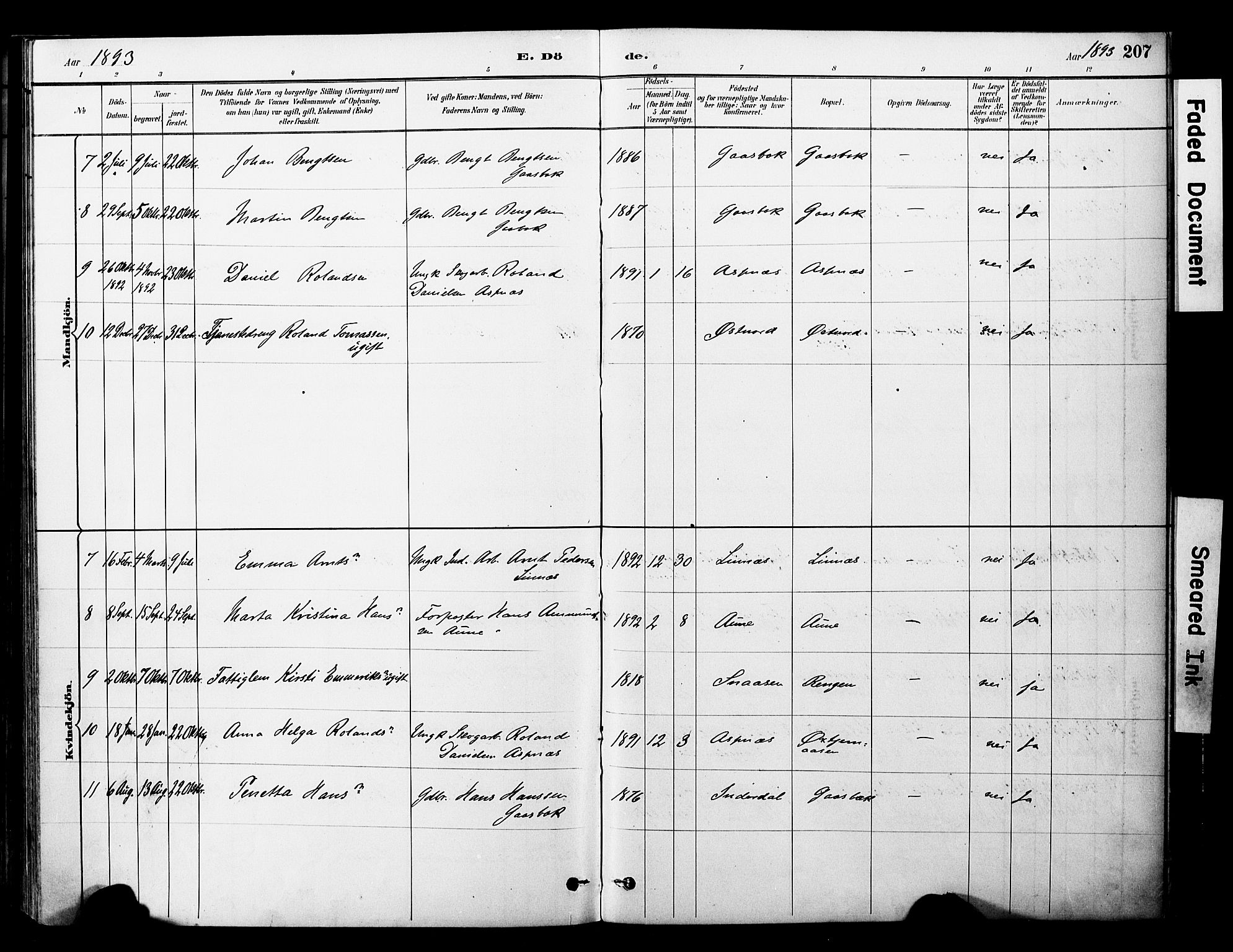 Ministerialprotokoller, klokkerbøker og fødselsregistre - Nord-Trøndelag, AV/SAT-A-1458/757/L0505: Ministerialbok nr. 757A01, 1882-1904, s. 207