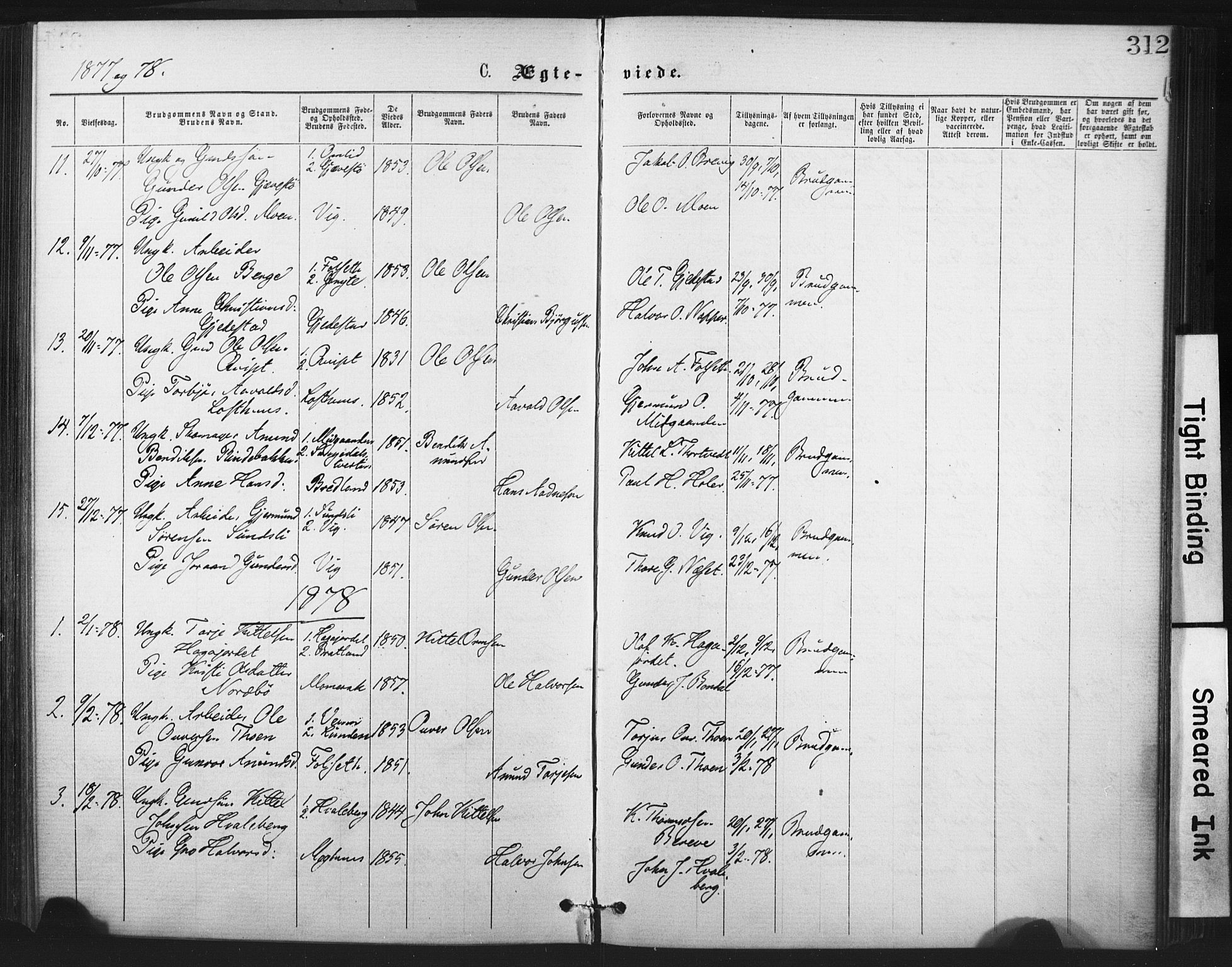Fyresdal kirkebøker, AV/SAKO-A-263/F/Fa/L0006: Ministerialbok nr. I 6, 1872-1886, s. 312