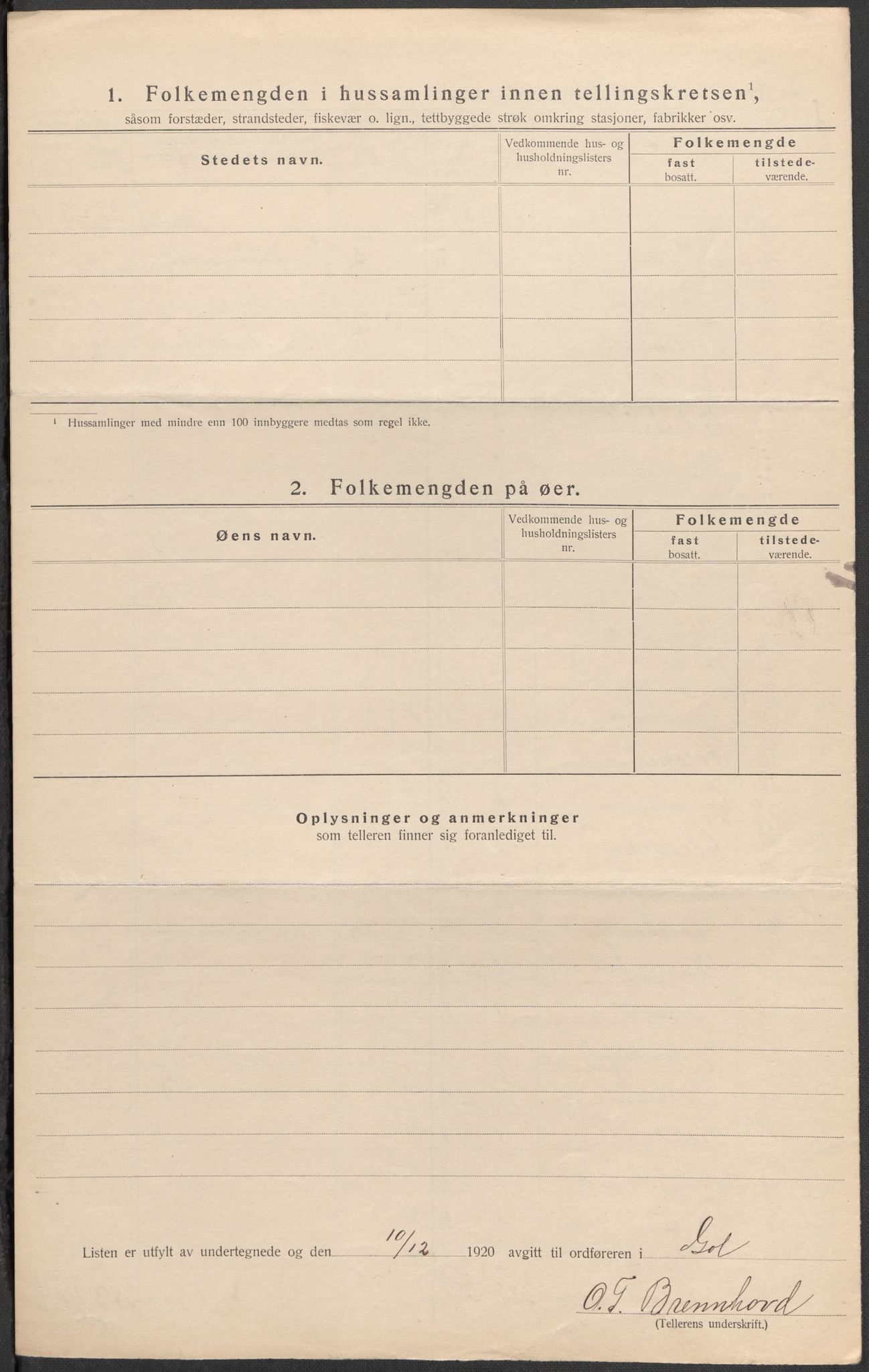 SAKO, Folketelling 1920 for 0617 Gol herred, 1920, s. 16