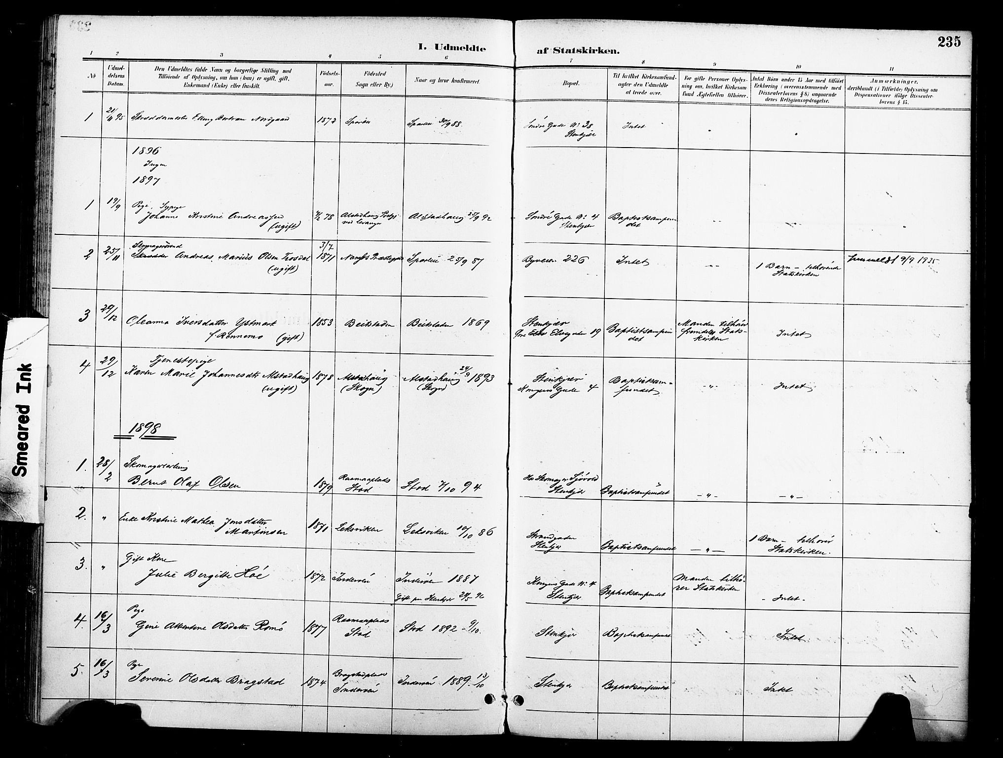 Ministerialprotokoller, klokkerbøker og fødselsregistre - Nord-Trøndelag, SAT/A-1458/739/L0372: Ministerialbok nr. 739A04, 1895-1903, s. 235
