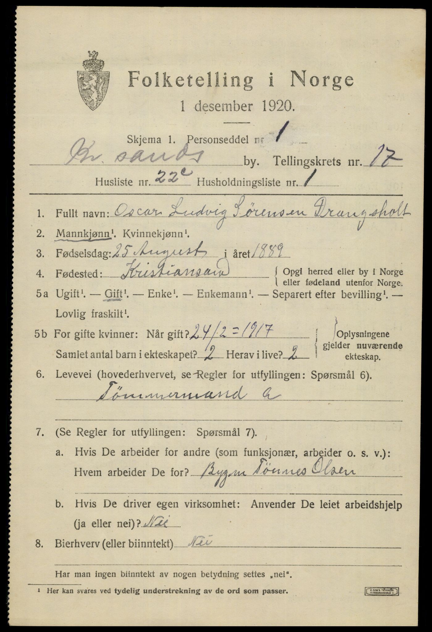 SAK, Folketelling 1920 for 1001 Kristiansand kjøpstad, 1920, s. 32863