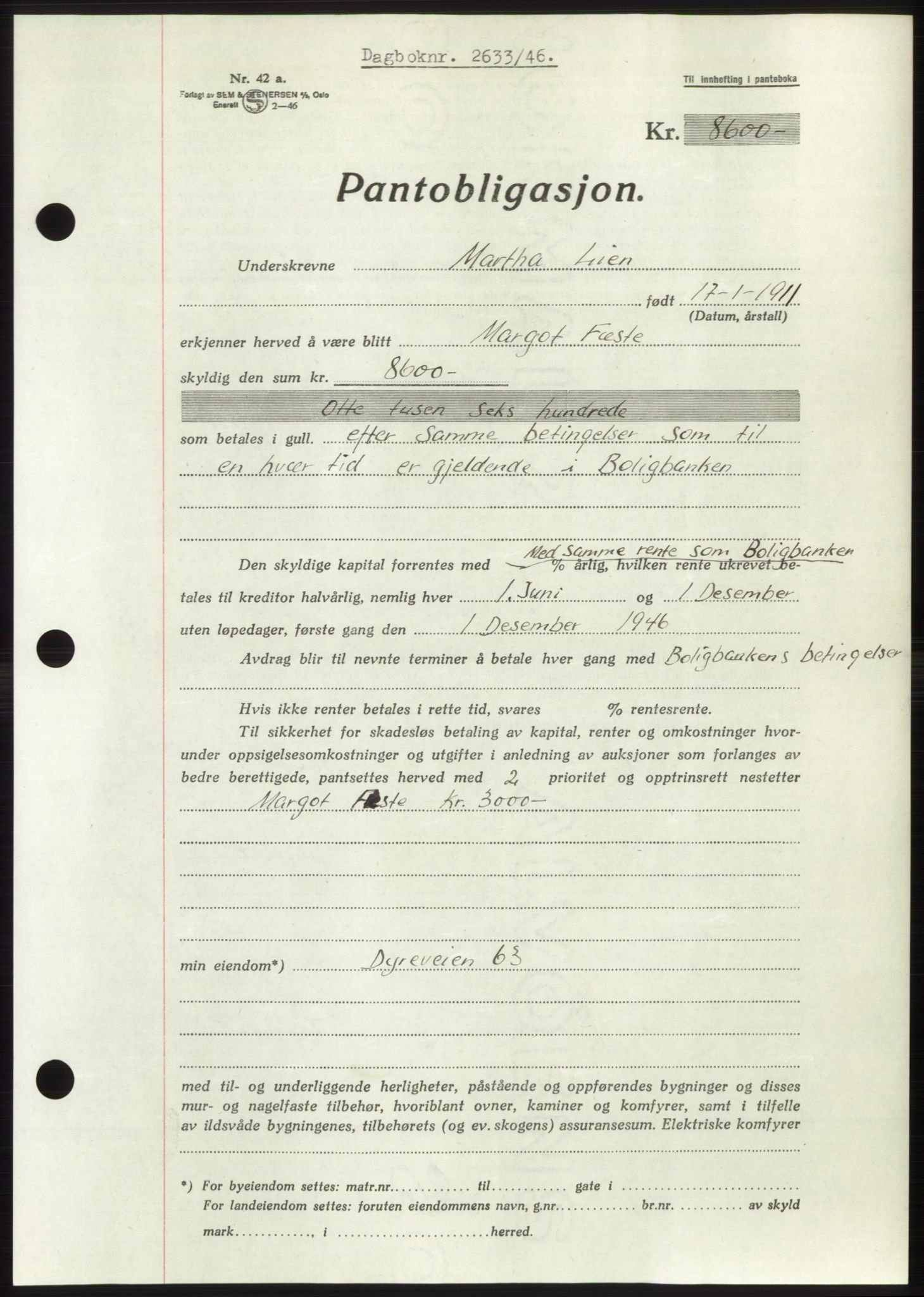 Moss sorenskriveri, SAO/A-10168: Pantebok nr. B16, 1946-1947, Dagboknr: 2633/1946