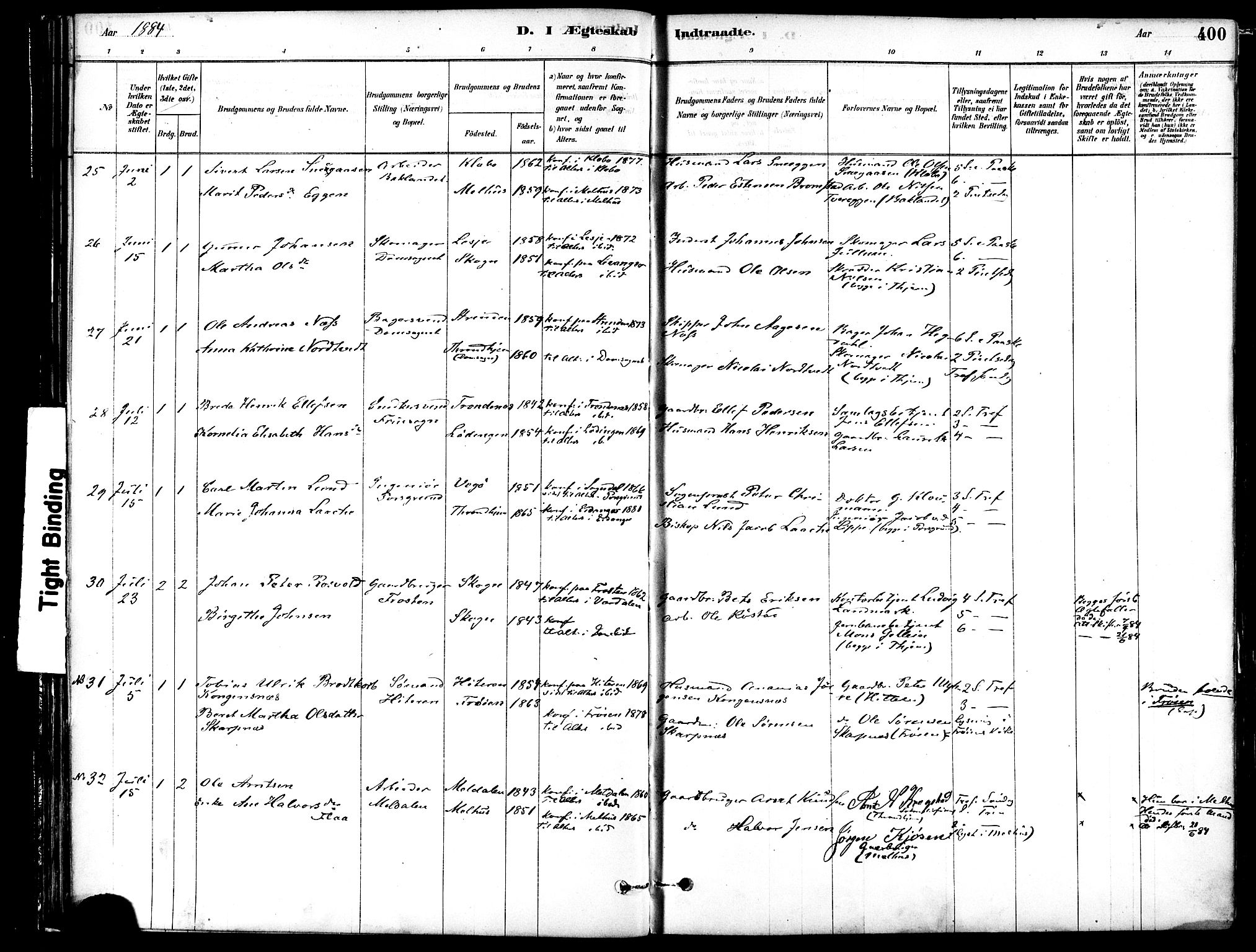 Ministerialprotokoller, klokkerbøker og fødselsregistre - Sør-Trøndelag, AV/SAT-A-1456/601/L0058: Ministerialbok nr. 601A26, 1877-1891, s. 400