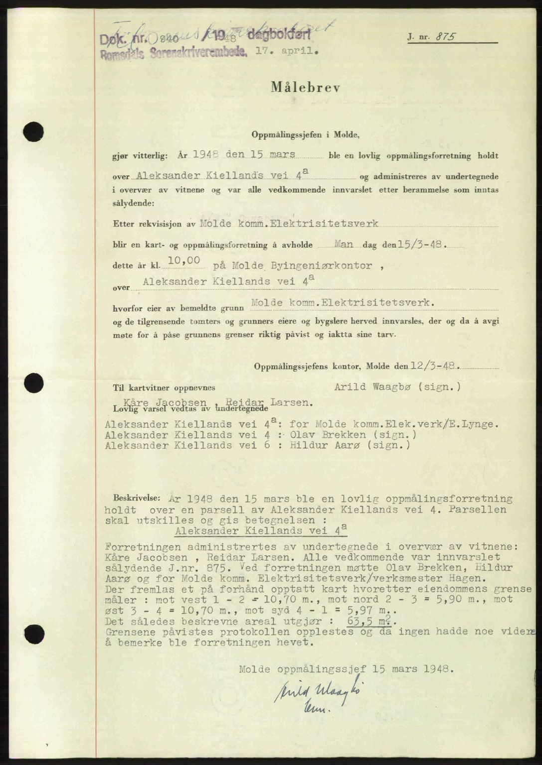 Romsdal sorenskriveri, SAT/A-4149/1/2/2C: Pantebok nr. A26, 1948-1948, Dagboknr: 940/1948
