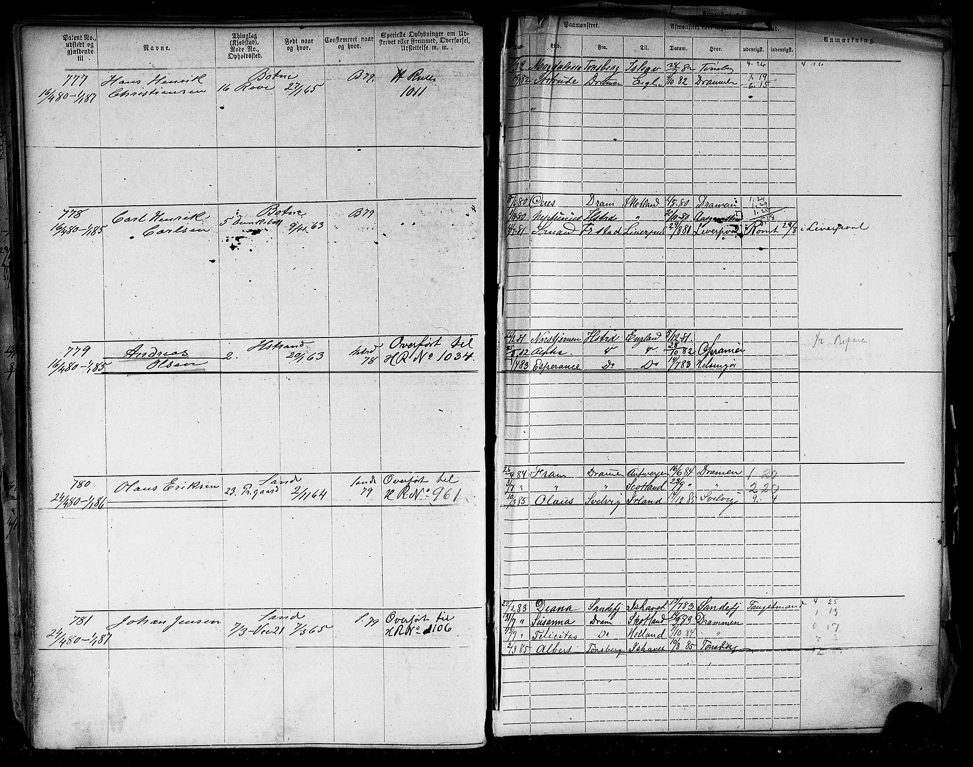 Holmestrand innrulleringskontor, AV/SAKO-A-1151/F/Fb/L0003: Annotasjonsrulle, 1868-1886, s. 158