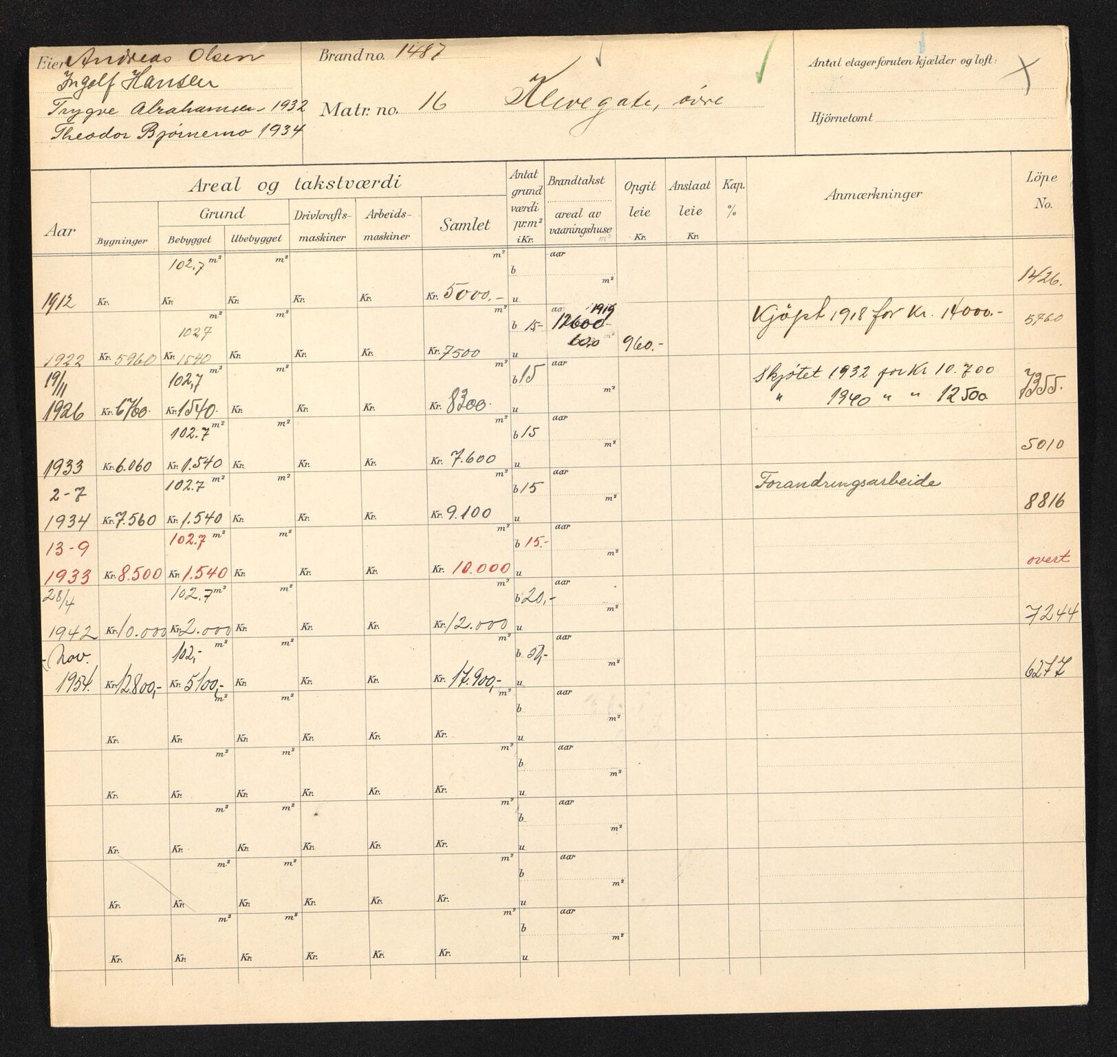 Stavanger kommune. Skattetakstvesenet, BYST/A-0440/F/Fa/Faa/L0047/0001: Skattetakstkort / Øvre Kleivegate 16 - Øvre Stokkavei 30a