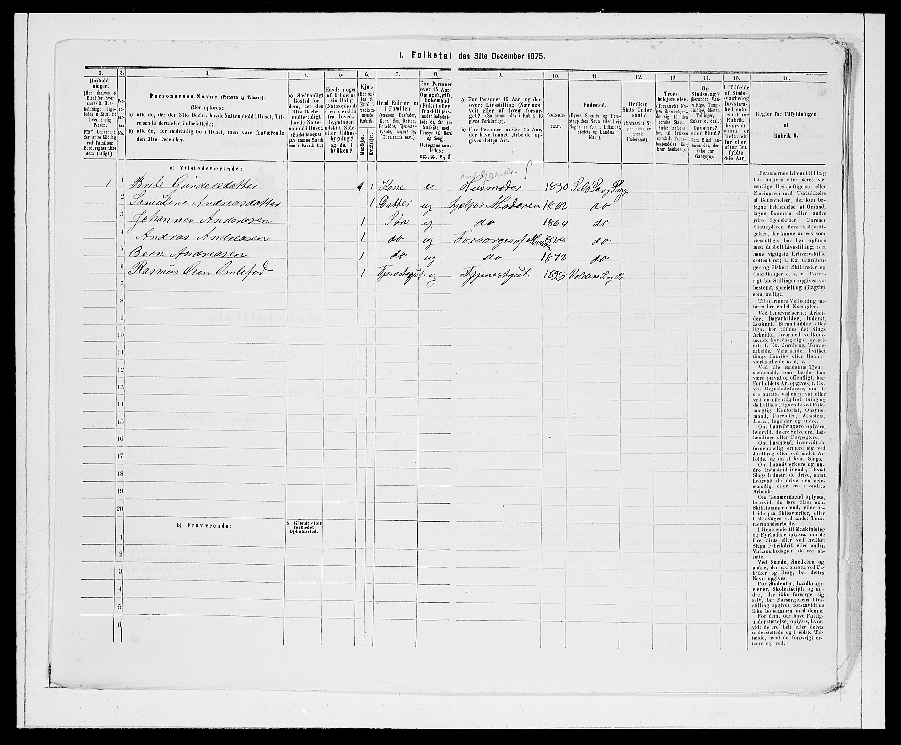 SAB, Folketelling 1875 for 1441P Selje prestegjeld, 1875, s. 1483