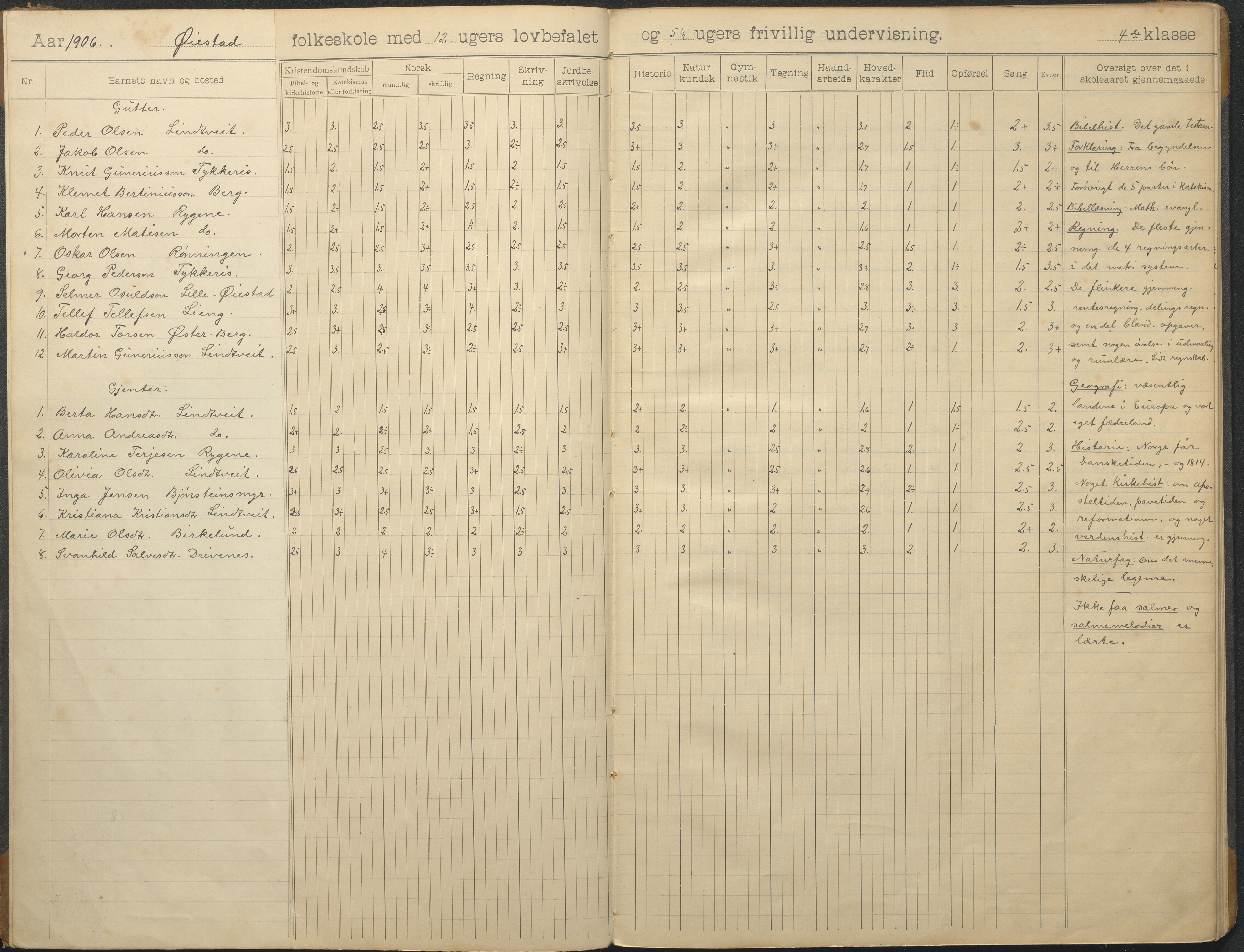 Øyestad kommune frem til 1979, AAKS/KA0920-PK/06/06F/L0014: Skoleprotokoll, 1906-1926