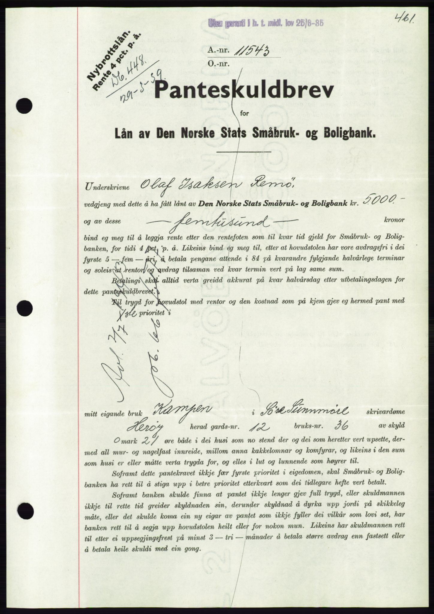 Søre Sunnmøre sorenskriveri, AV/SAT-A-4122/1/2/2C/L0067: Pantebok nr. 61, 1938-1939, Dagboknr: 448/1939