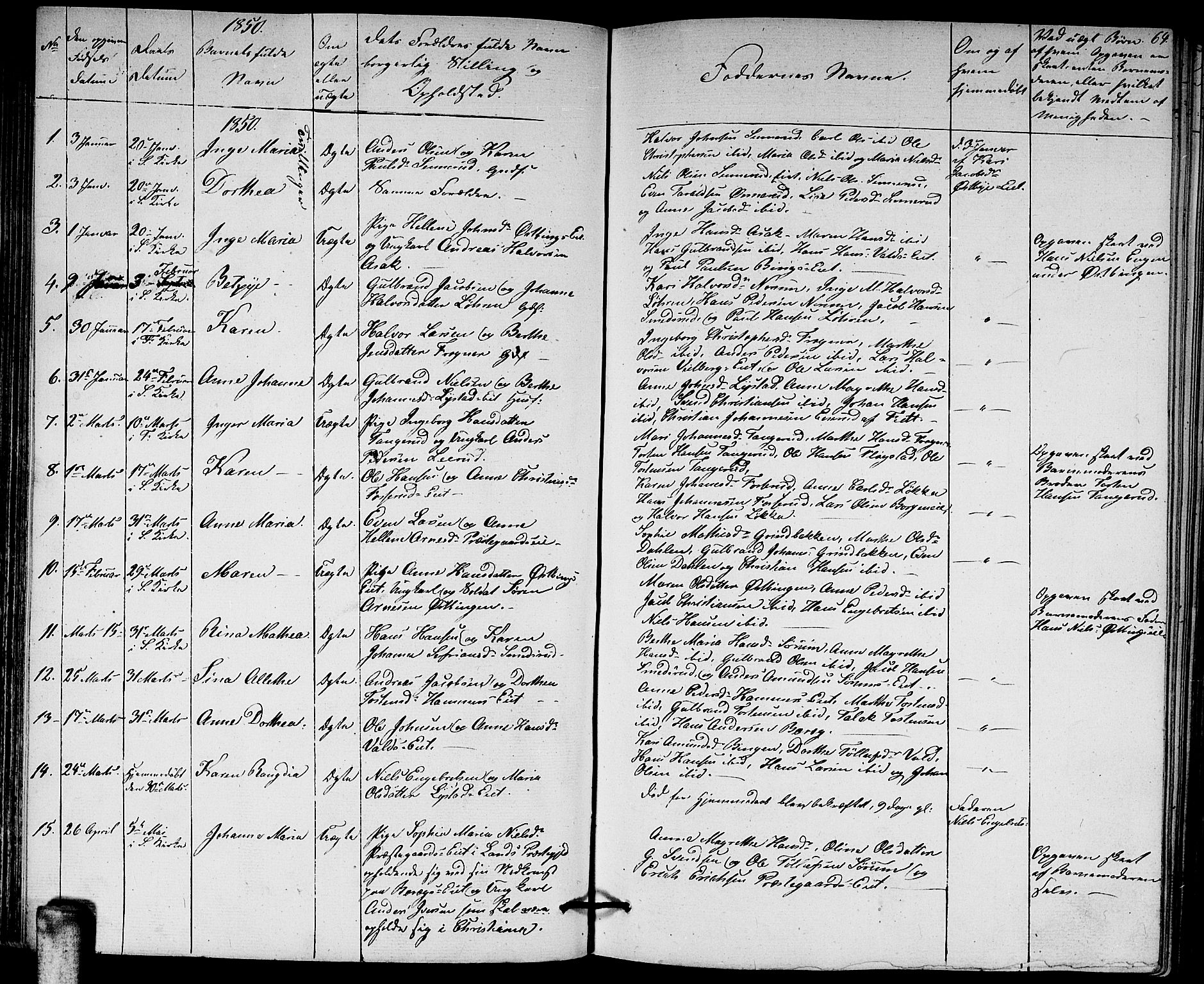 Sørum prestekontor Kirkebøker, AV/SAO-A-10303/G/Ga/L0003: Klokkerbok nr. I 3, 1846-1863, s. 64