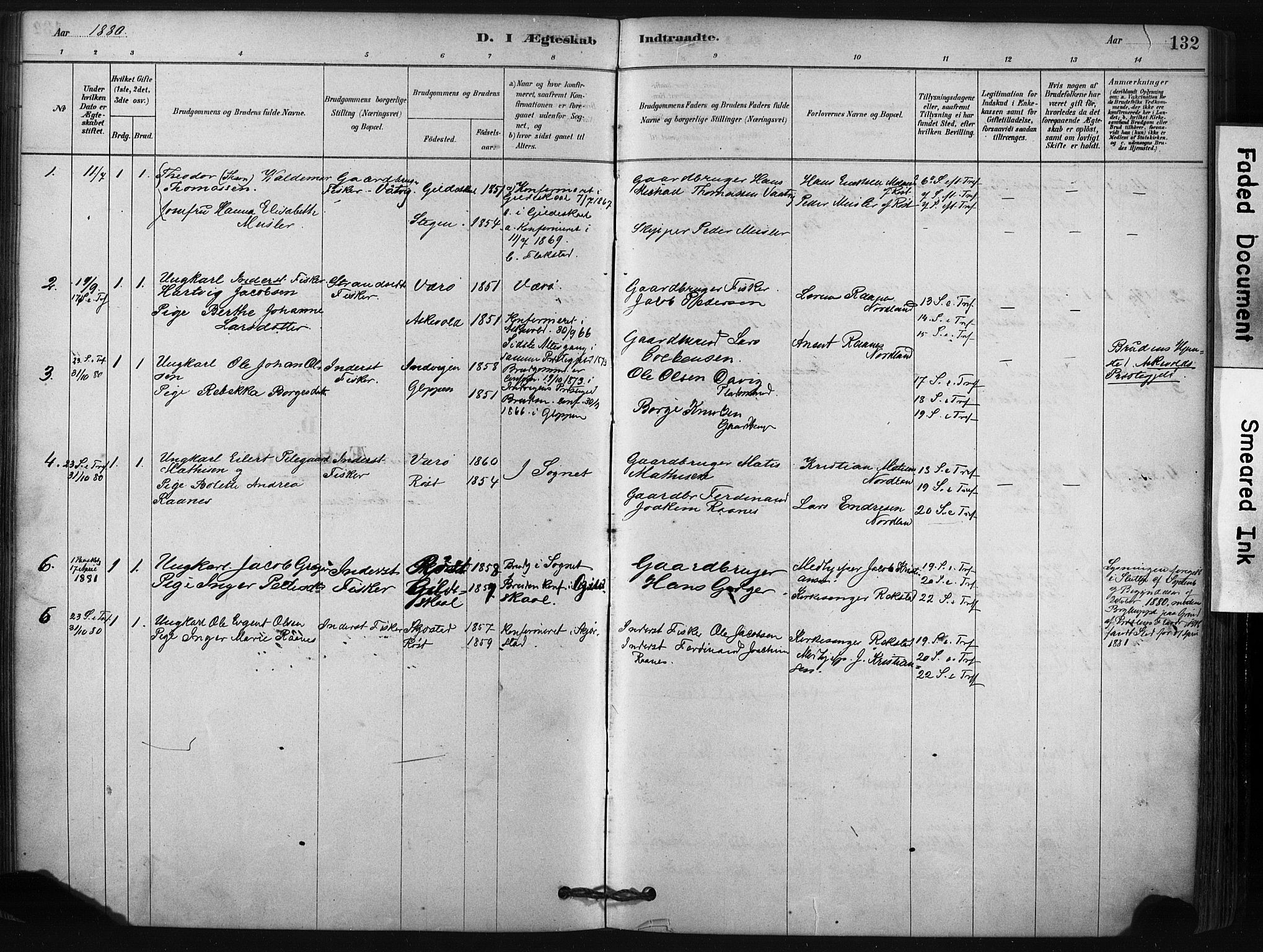 Ministerialprotokoller, klokkerbøker og fødselsregistre - Nordland, AV/SAT-A-1459/807/L0122: Ministerialbok nr. 807A05, 1880-1902, s. 132