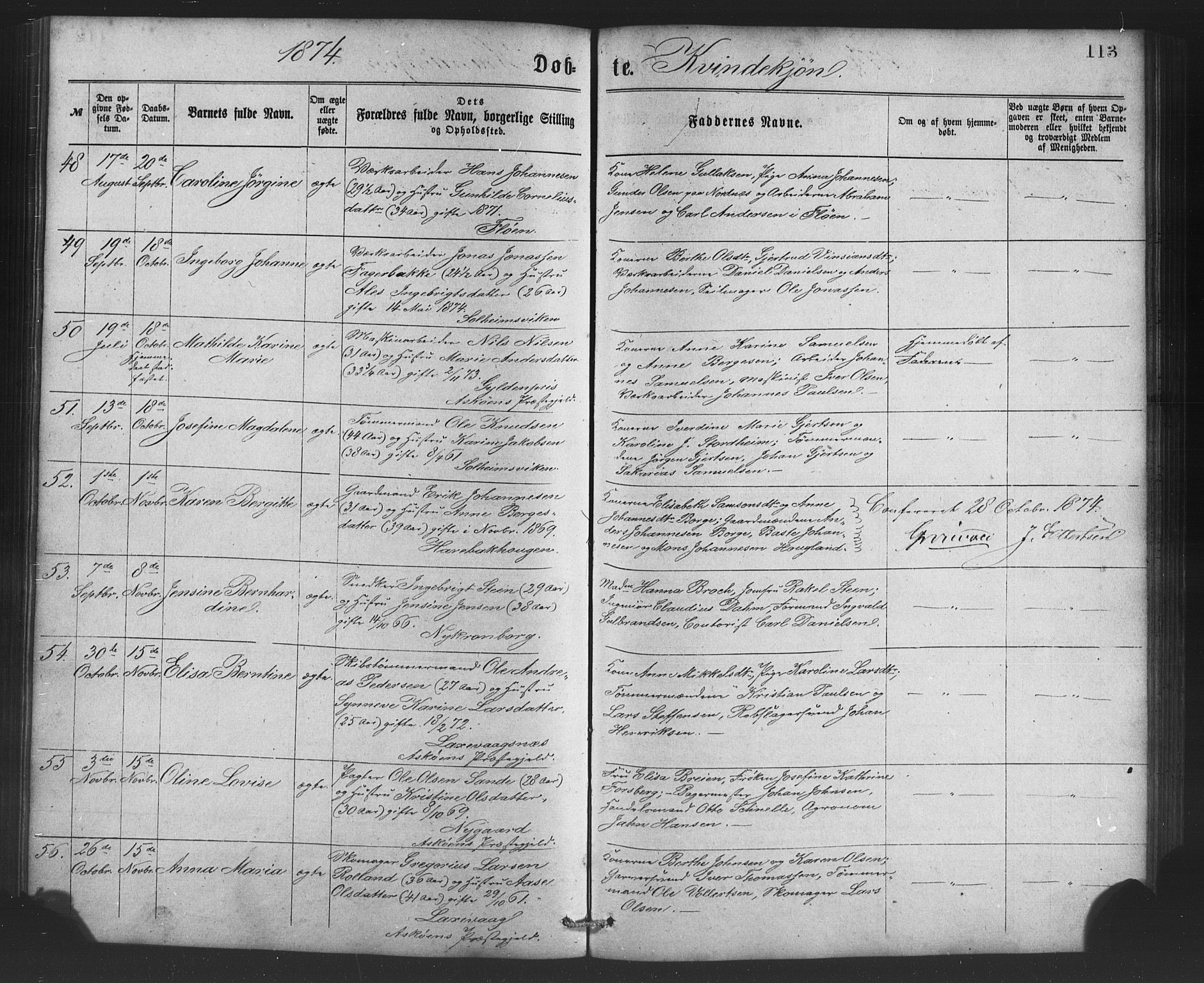 St. Jørgens hospital og Årstad sokneprestembete, AV/SAB-A-99934: Klokkerbok nr. A 4, 1873-1885, s. 113