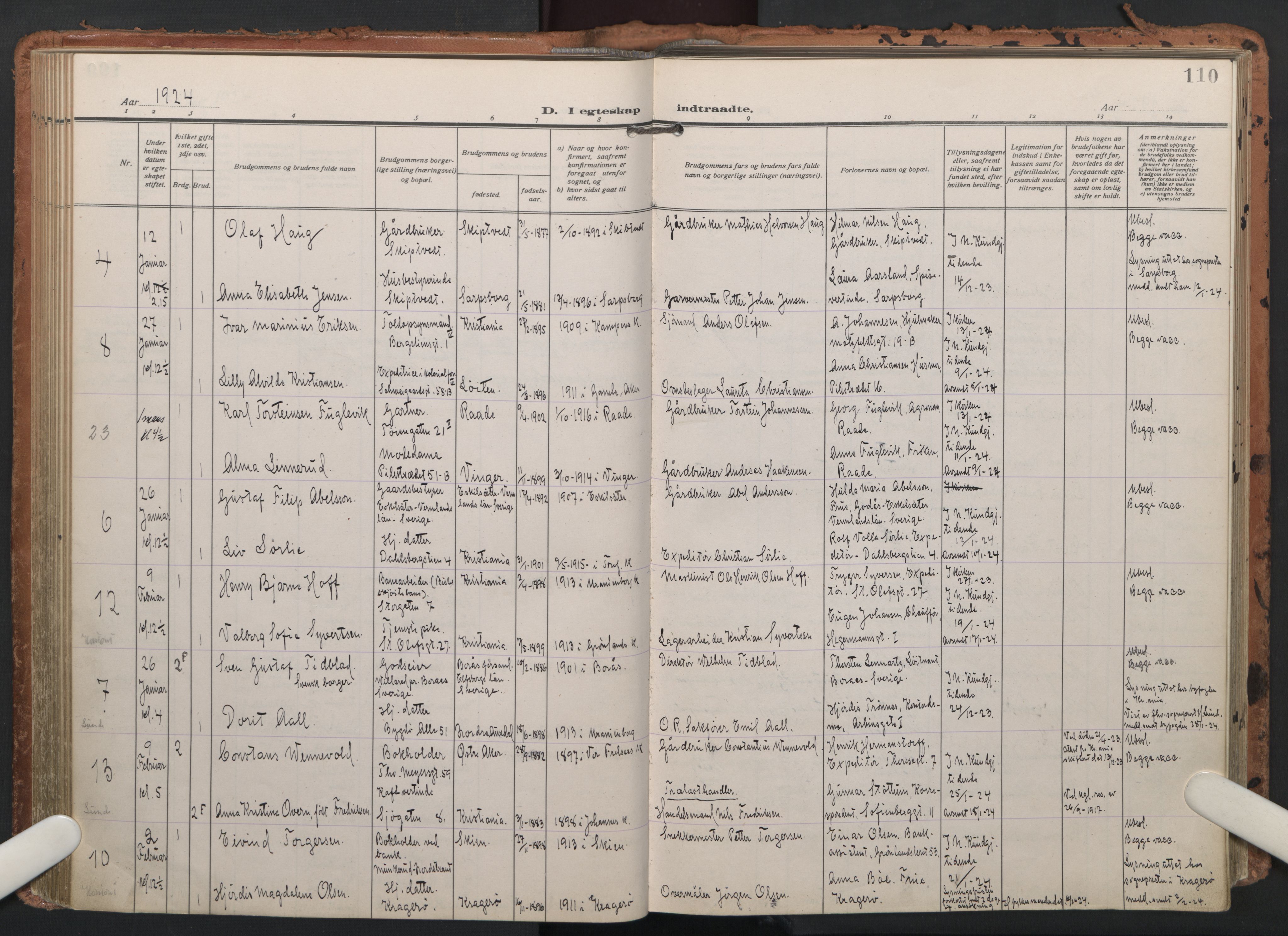 Trefoldighet prestekontor Kirkebøker, AV/SAO-A-10882/F/Fc/L0008: Ministerialbok nr. III 8, 1920-1932, s. 110