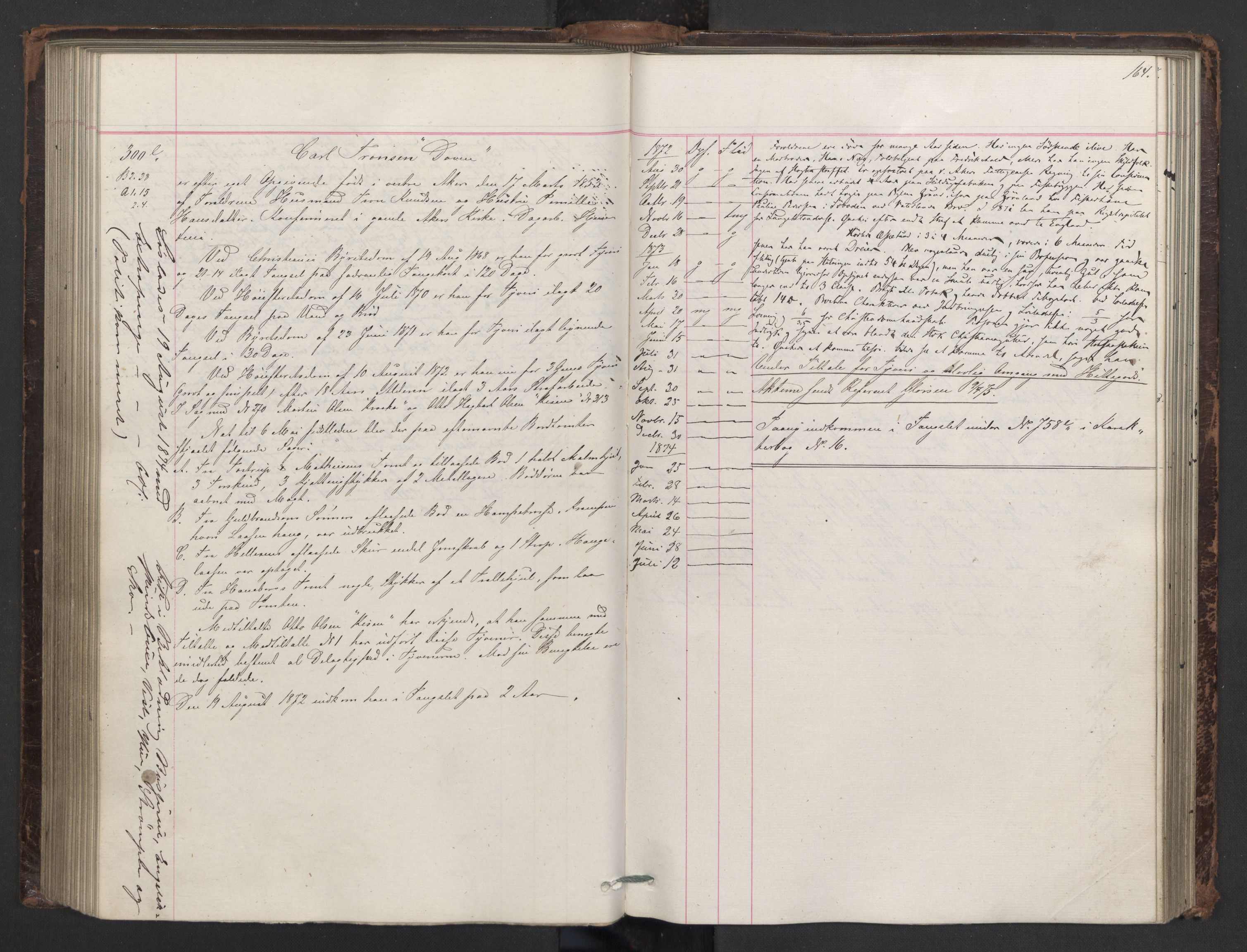Botsfengslet, AV/RA-S-1539/D/Db/Dbb/L0014: 137e - 437e, 1871-1873, s. 164