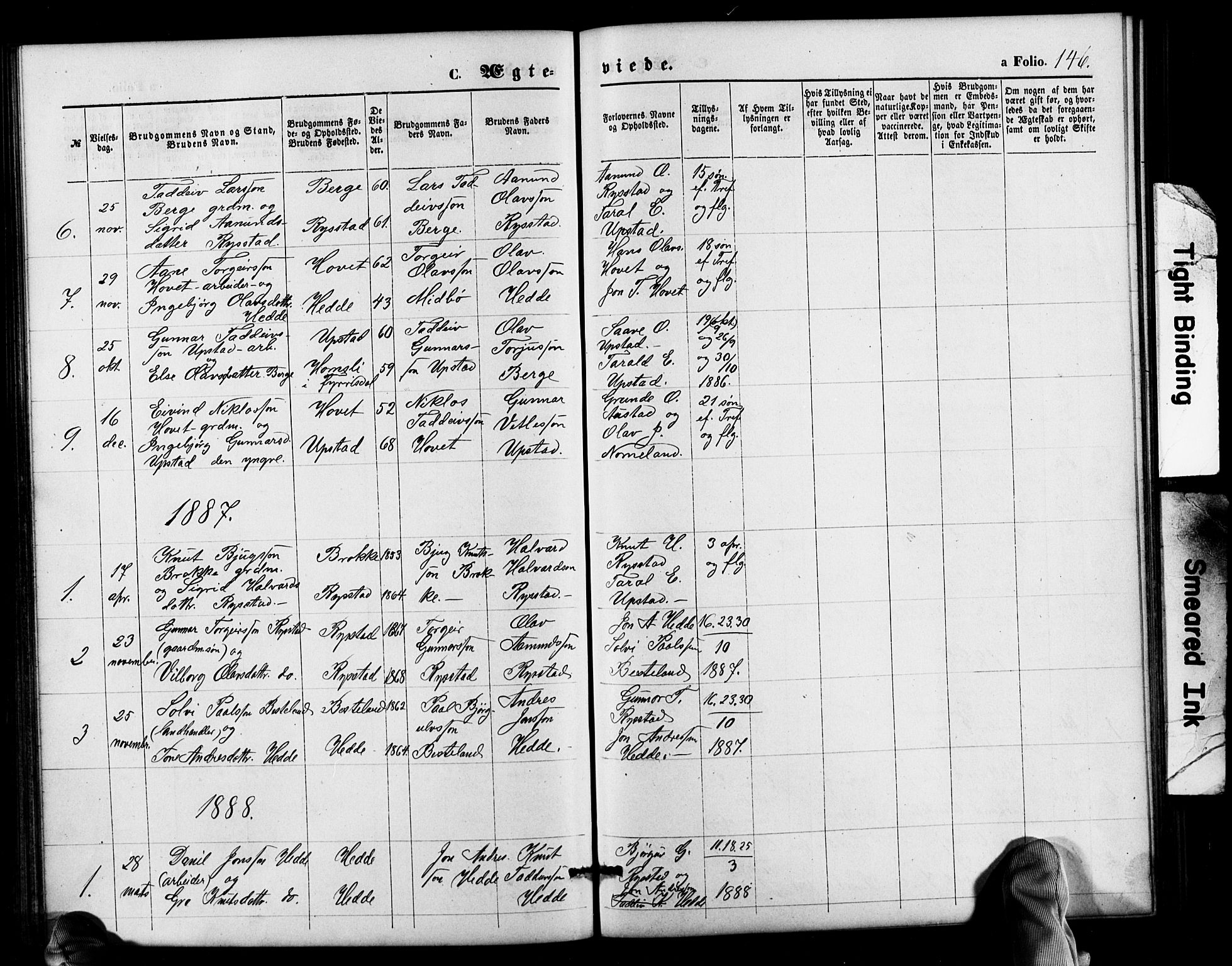 Valle sokneprestkontor, AV/SAK-1111-0044/F/Fb/Fbb/L0002: Klokkerbok nr. B 2, 1875-1921, s. 146