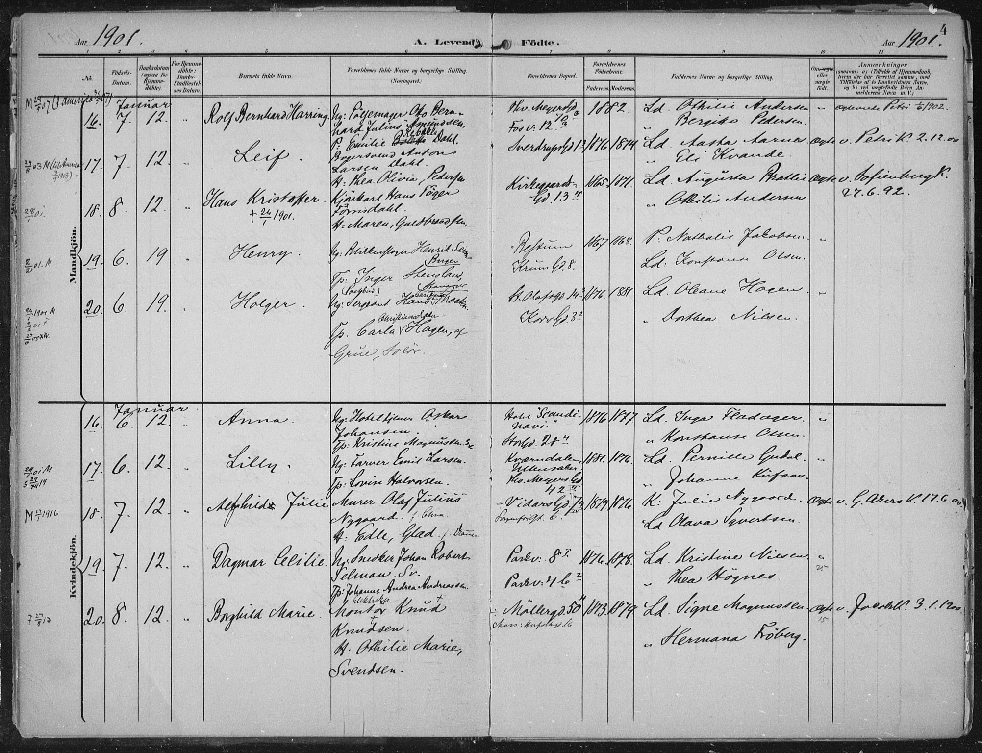 Rikshospitalet prestekontor Kirkebøker, AV/SAO-A-10309b/F/L0012: Ministerialbok nr. 12, 1901-1904, s. 4