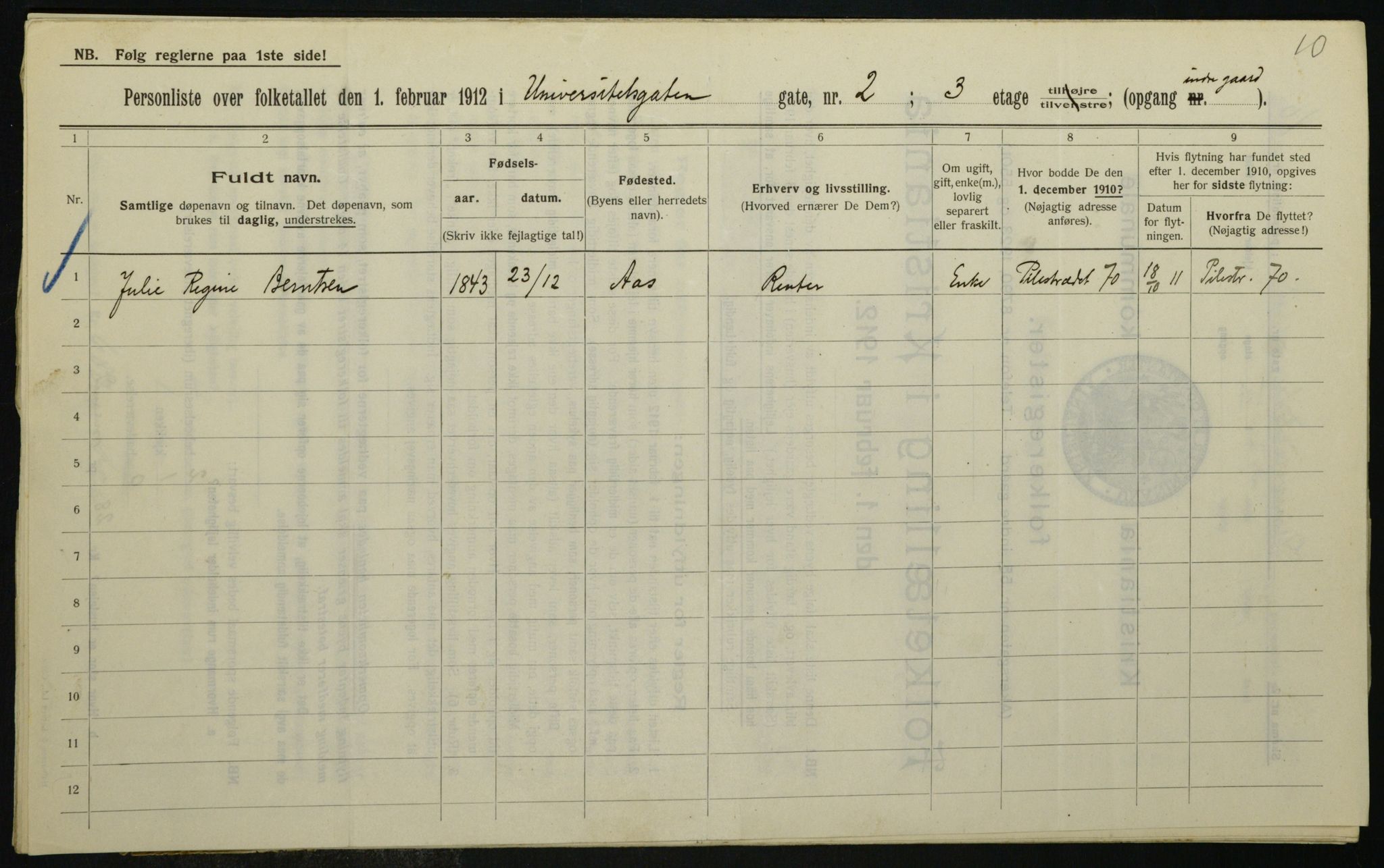 OBA, Kommunal folketelling 1.2.1912 for Kristiania, 1912, s. 119919