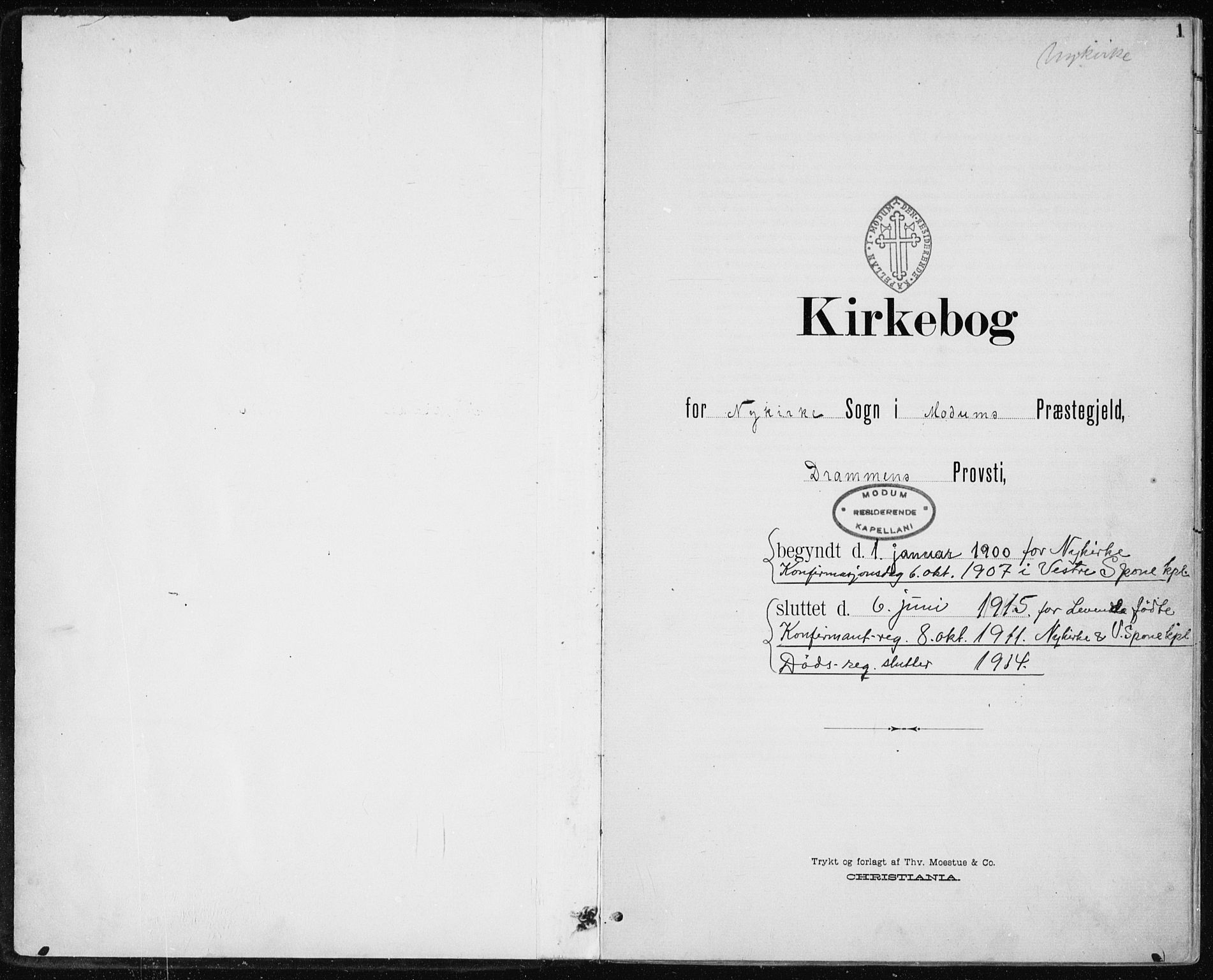 Modum kirkebøker, AV/SAKO-A-234/F/Fa/L0017: Ministerialbok nr. 17, 1900-1915, s. 1