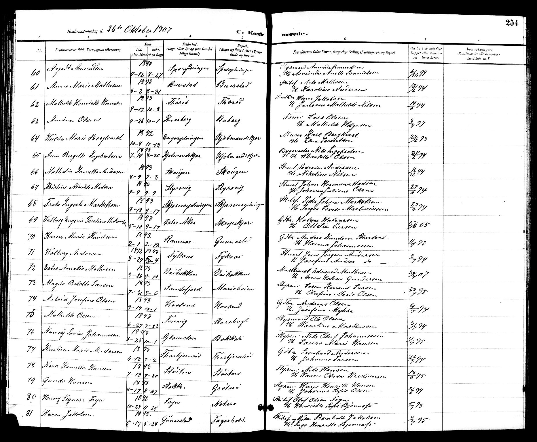 Nøtterøy kirkebøker, AV/SAKO-A-354/G/Ga/L0004: Klokkerbok nr. I 4, 1894-1909, s. 254